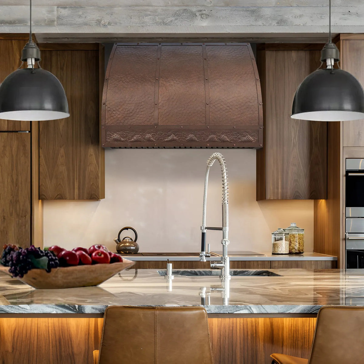 Modern kitchen with copper range hood,