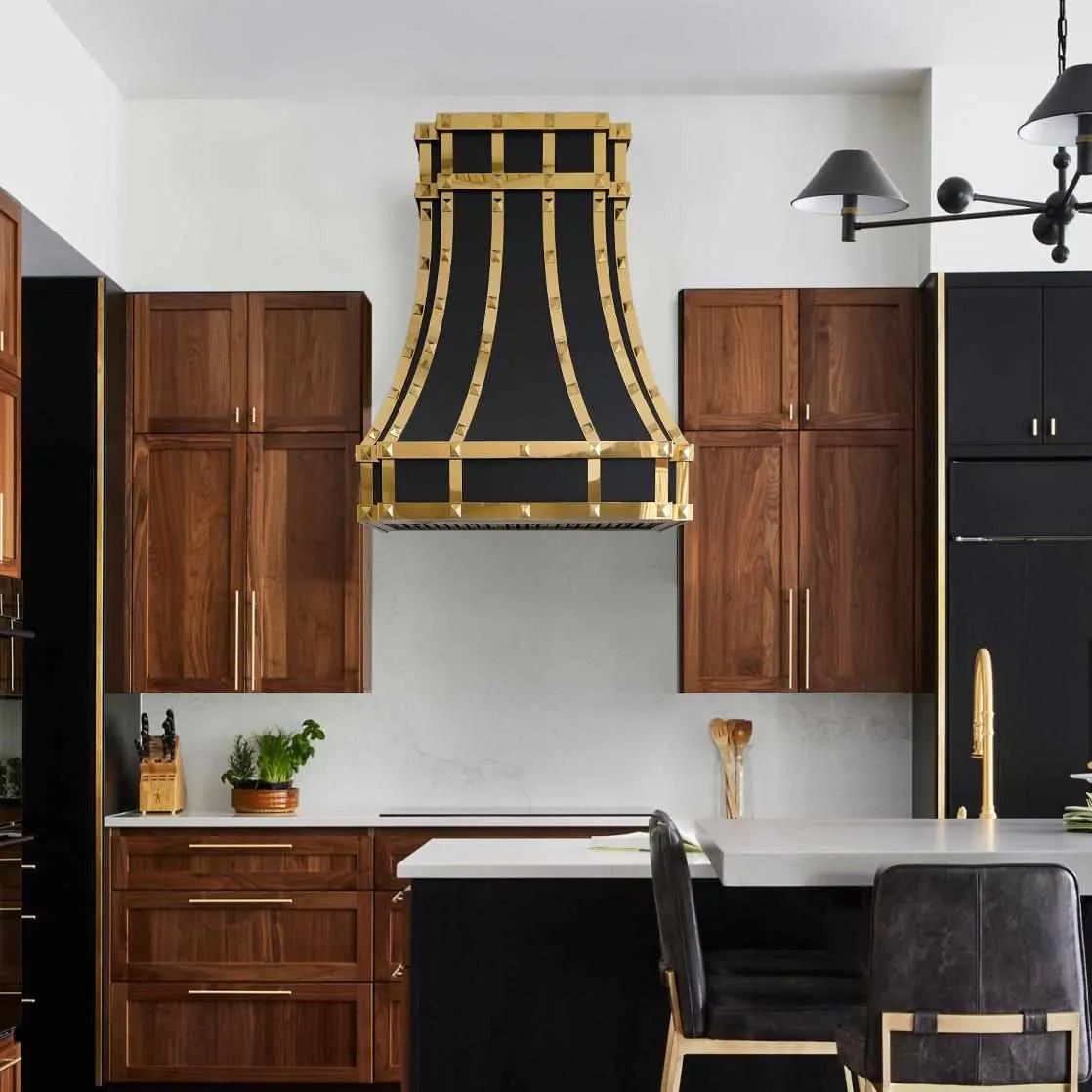 Fobest Black Kitchen Range Hood Stainless Steel Finish with Brass Accent FSS-219-Stainless Steel Range Hood-Fobest