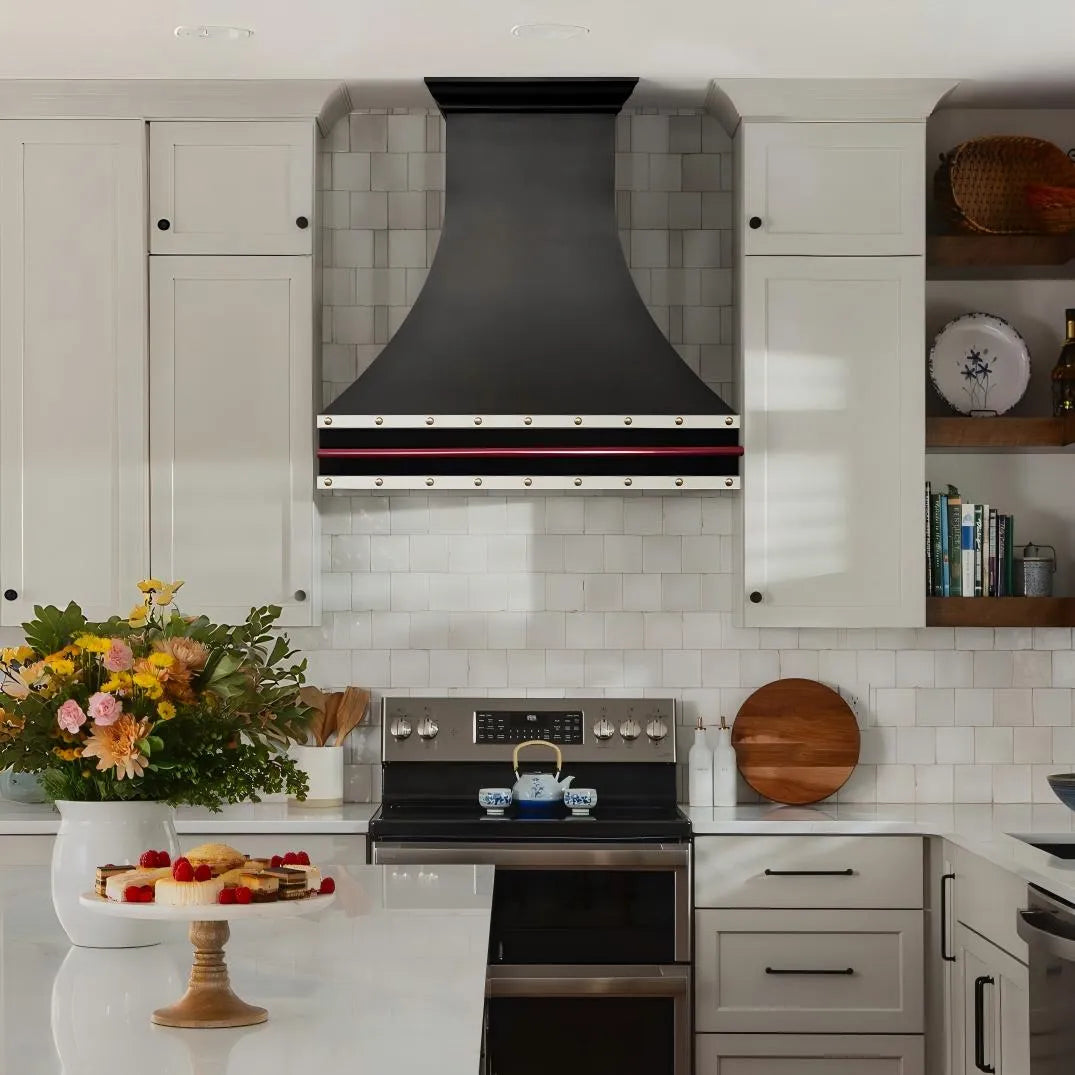 Fobest Black Kitchen Vent Hood with Red Pot Rail FSS-412-Stainless Steel Range Hood-Fobest