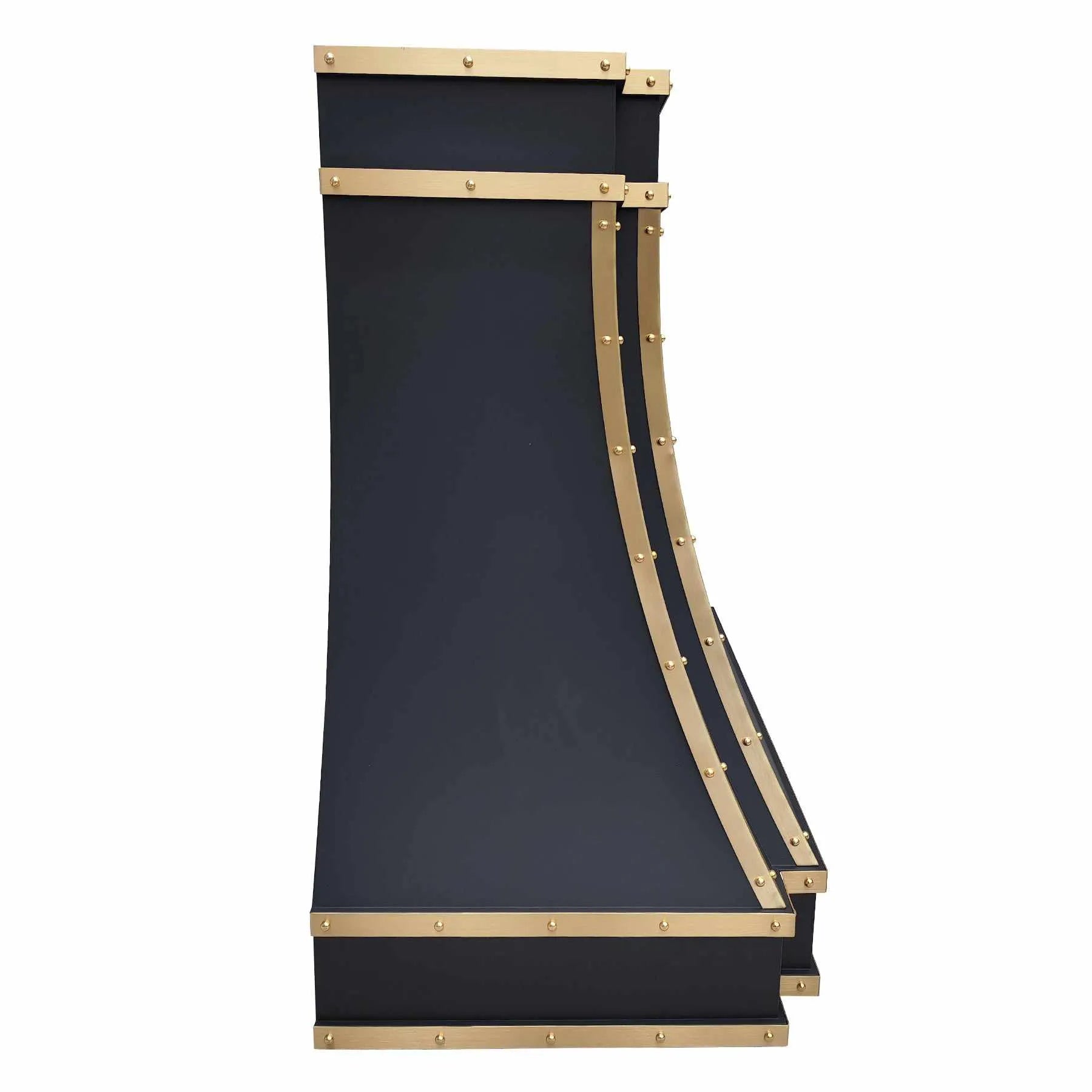 Fobest Black Stainless Steel Range Hood with Brass Trim and Rivet FSS-14-Stainless Steel Range Hood-Fobest