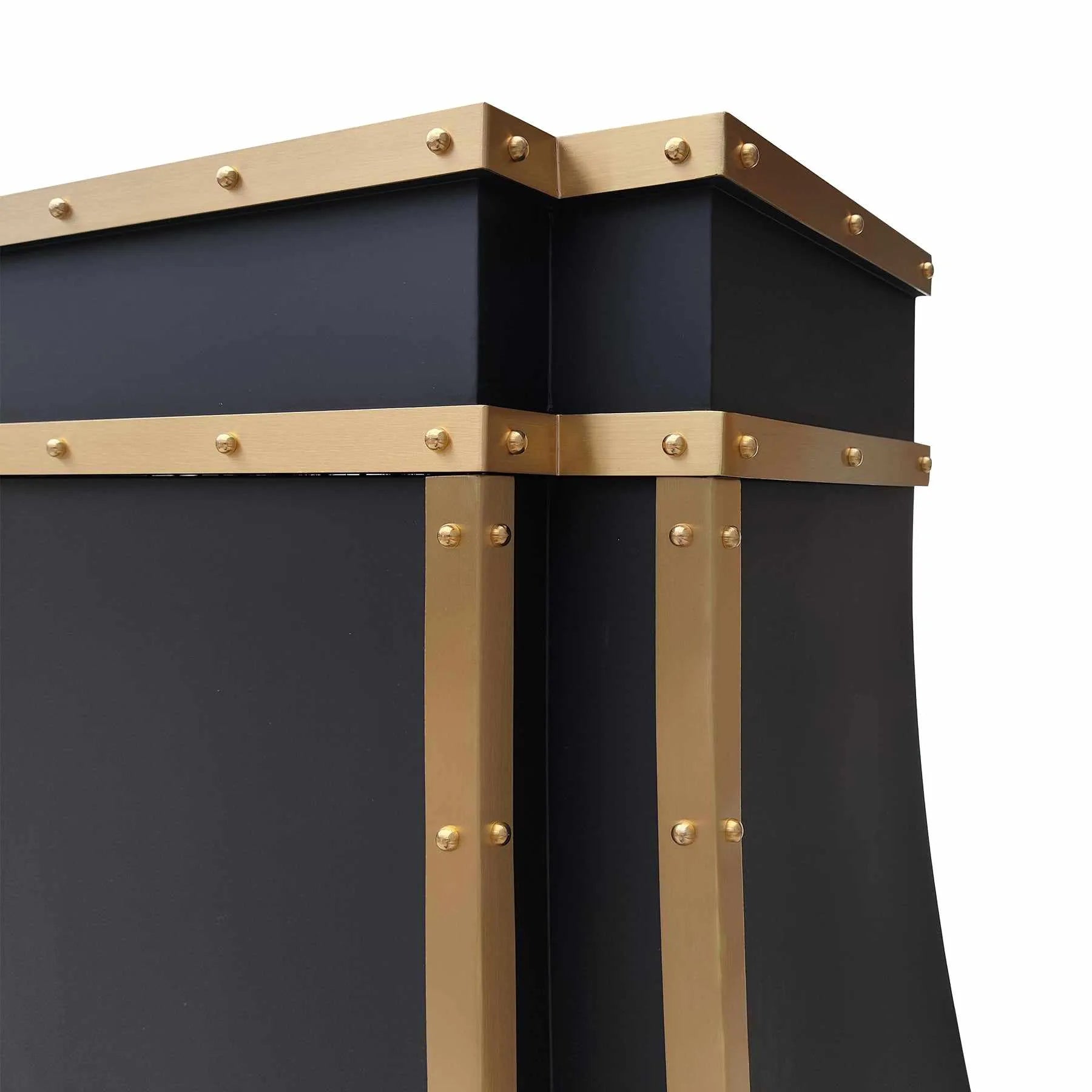 Fobest Black Stainless Steel Range Hood with Brass Trim and Rivet FSS-14-Stainless Steel Range Hood-Fobest