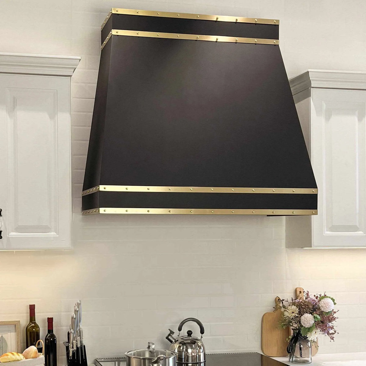 Fobest Black Stainless Steel Range Hood with horizontal straps FSS-11-Stainless Steel Range Hood-Fobest