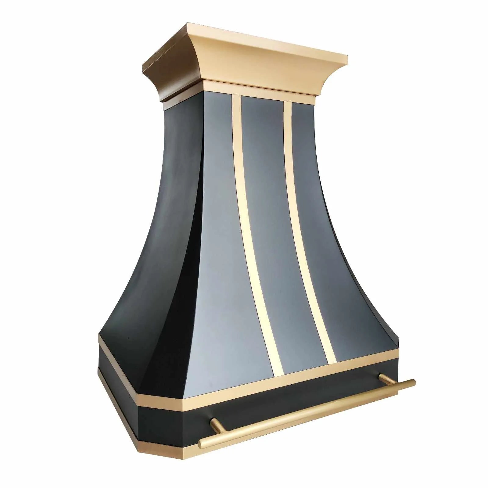 Fobest Black Vent Hood with Brass Trim and Pot Rail FSS-200-Stainless Steel Range Hood-Fobest