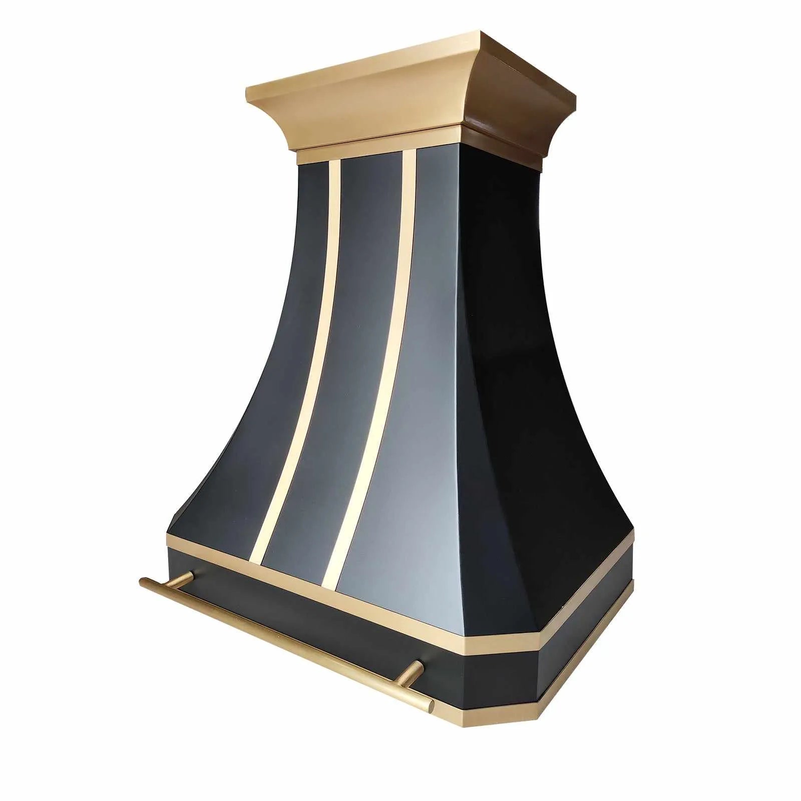 Fobest Black Vent Hood with Brass Trim and Pot Rail FSS-200-Stainless Steel Range Hood-Fobest