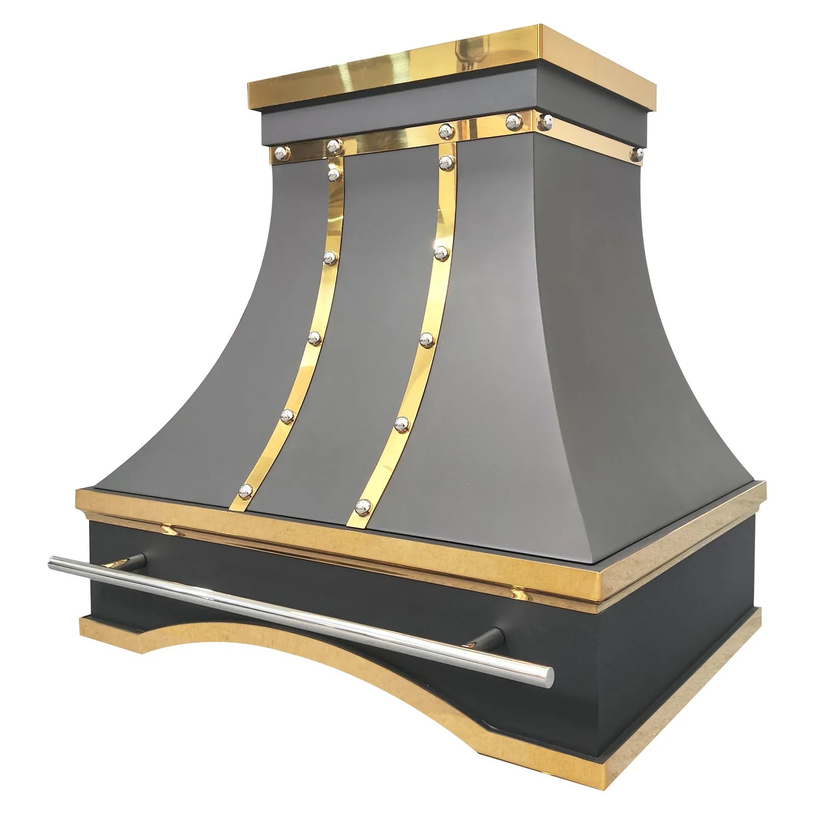 Fobest Black Vent Hood with Polished Brass Straps and Pot Rail FSS-416-Stainless Steel Range Hood-Fobest