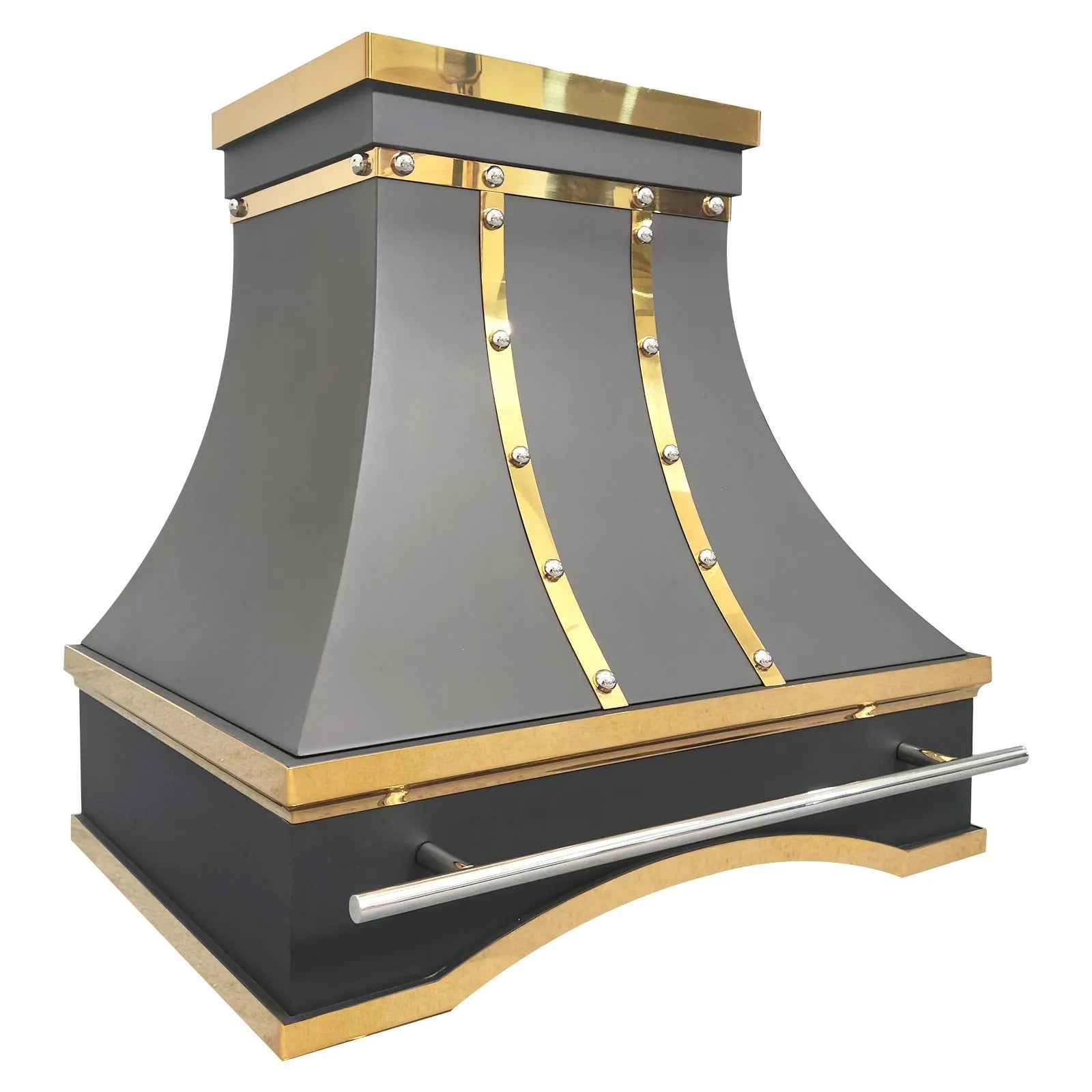 Fobest Black Vent Hood with Polished Brass Straps and Pot Rail FSS-416-Stainless Steel Range Hood-Fobest