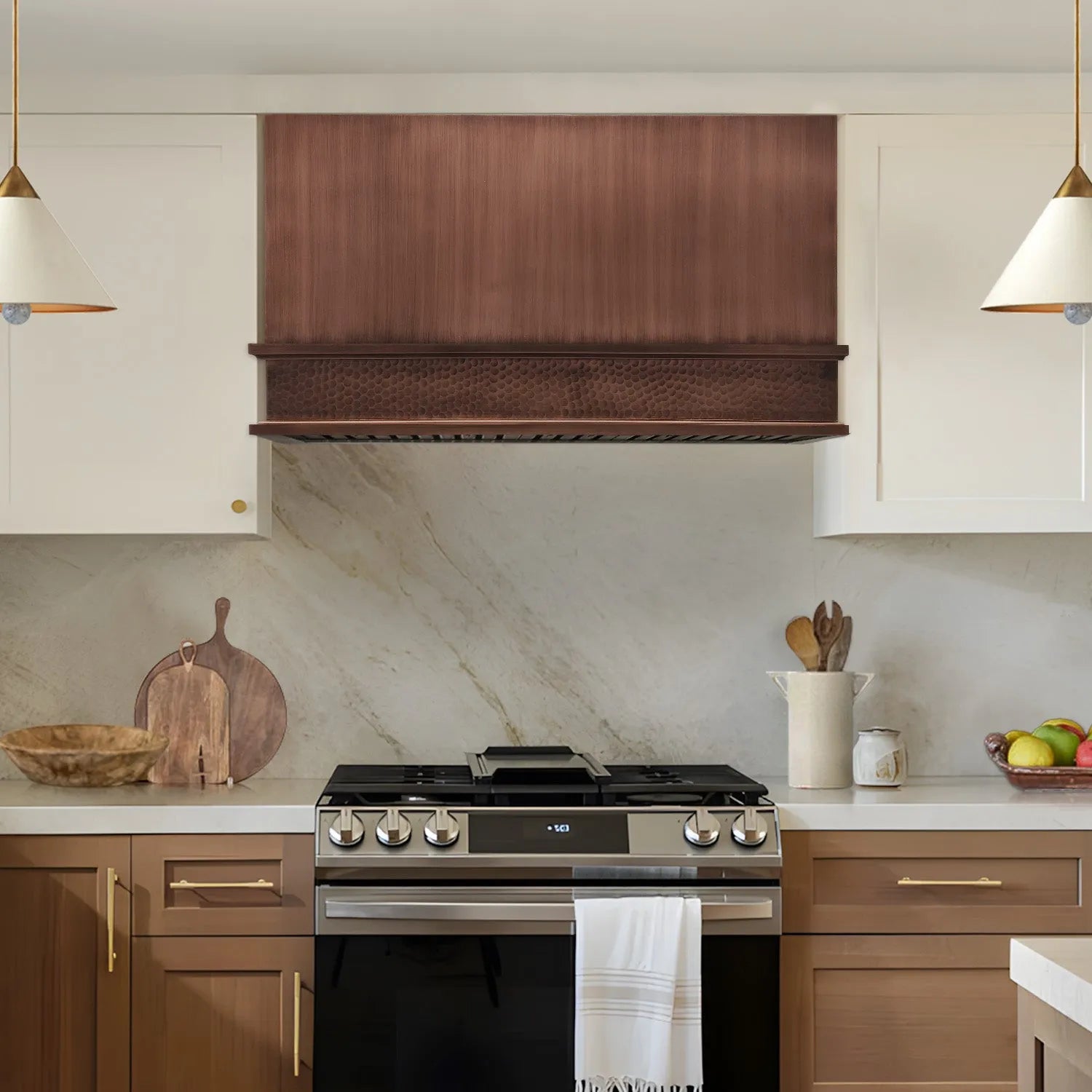 Fobest Box Style Copper Kitchen Hood with Hammered Apron FCP-269-Copper Range Hood-Fobest