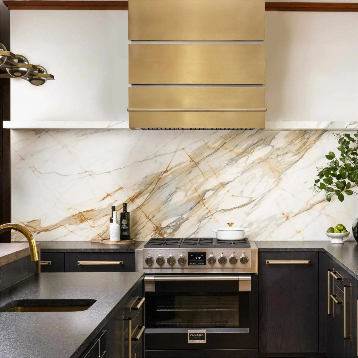 Fobest Brass Range Hood with Brass Pot Rail FSS-207-Stainless Steel Range Hood-Fobest