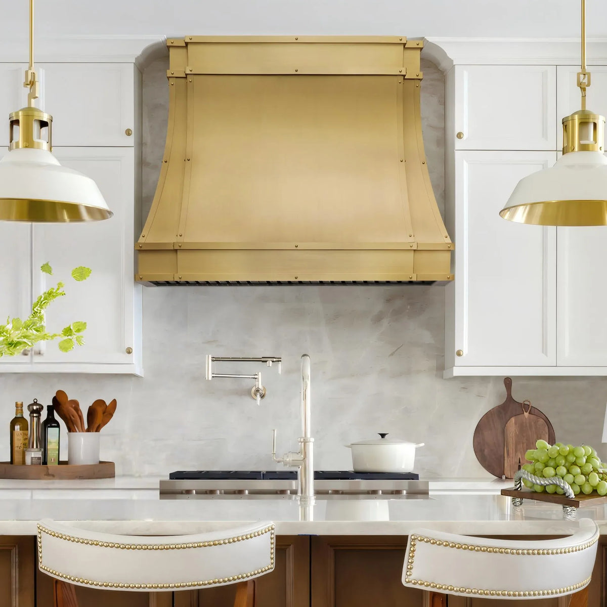Fobest Brushed Brass Kitchen Hood with Rivets FSS-225-Stainless Steel Range Hood-Fobest