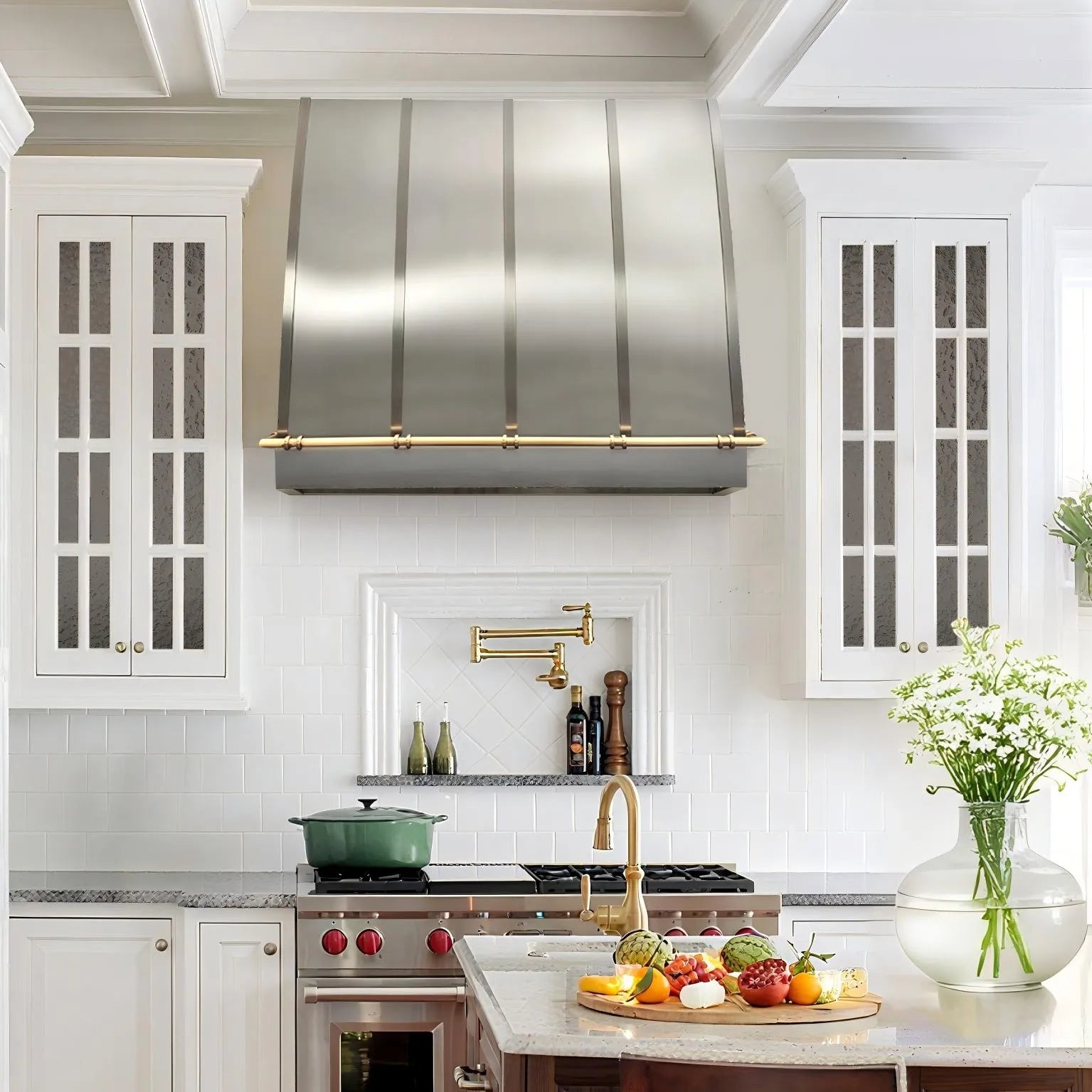 Fobest Brushed Stainless Steel Range Hood with Brass Pot Rail FSS-400-Stainless Steel Range Hood-Fobest