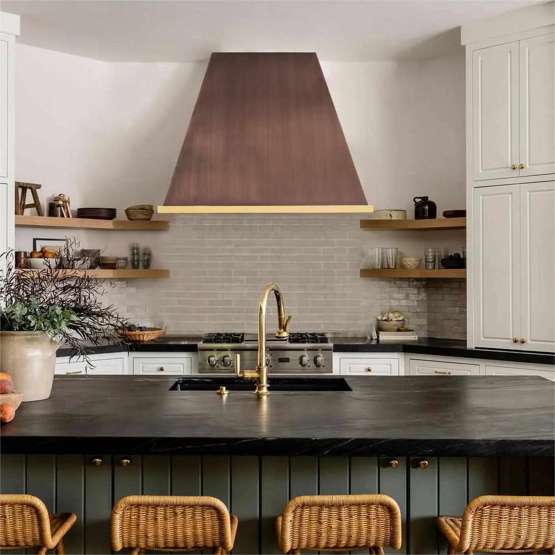 Fobest Copper Custom Range Hood with Brass Band Bottom FCP-136-Copper Range Hood-Fobest