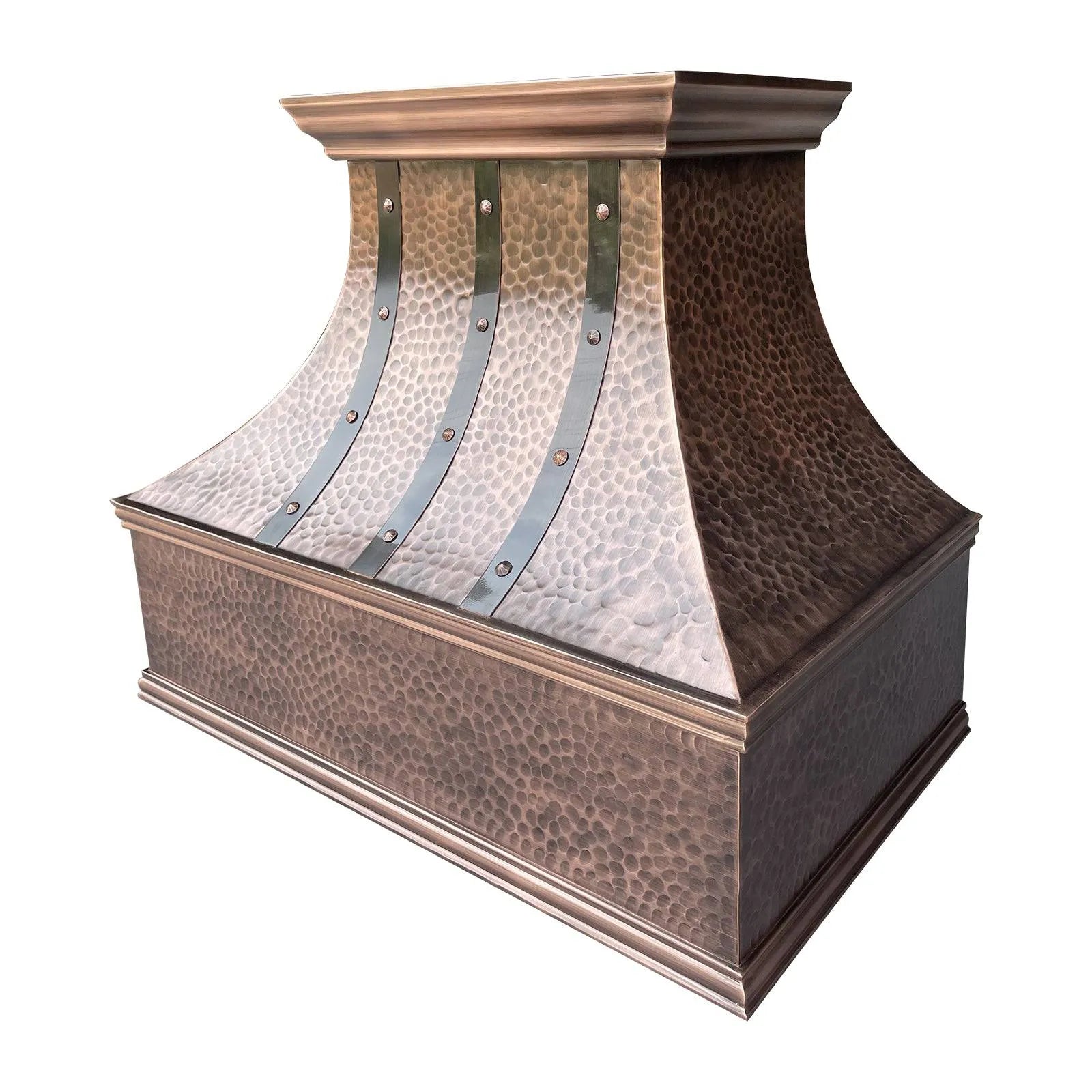 Fobest Copper Custom Range Hood with Three Vertical Straps FCP-97-Copper Range Hood-Fobest