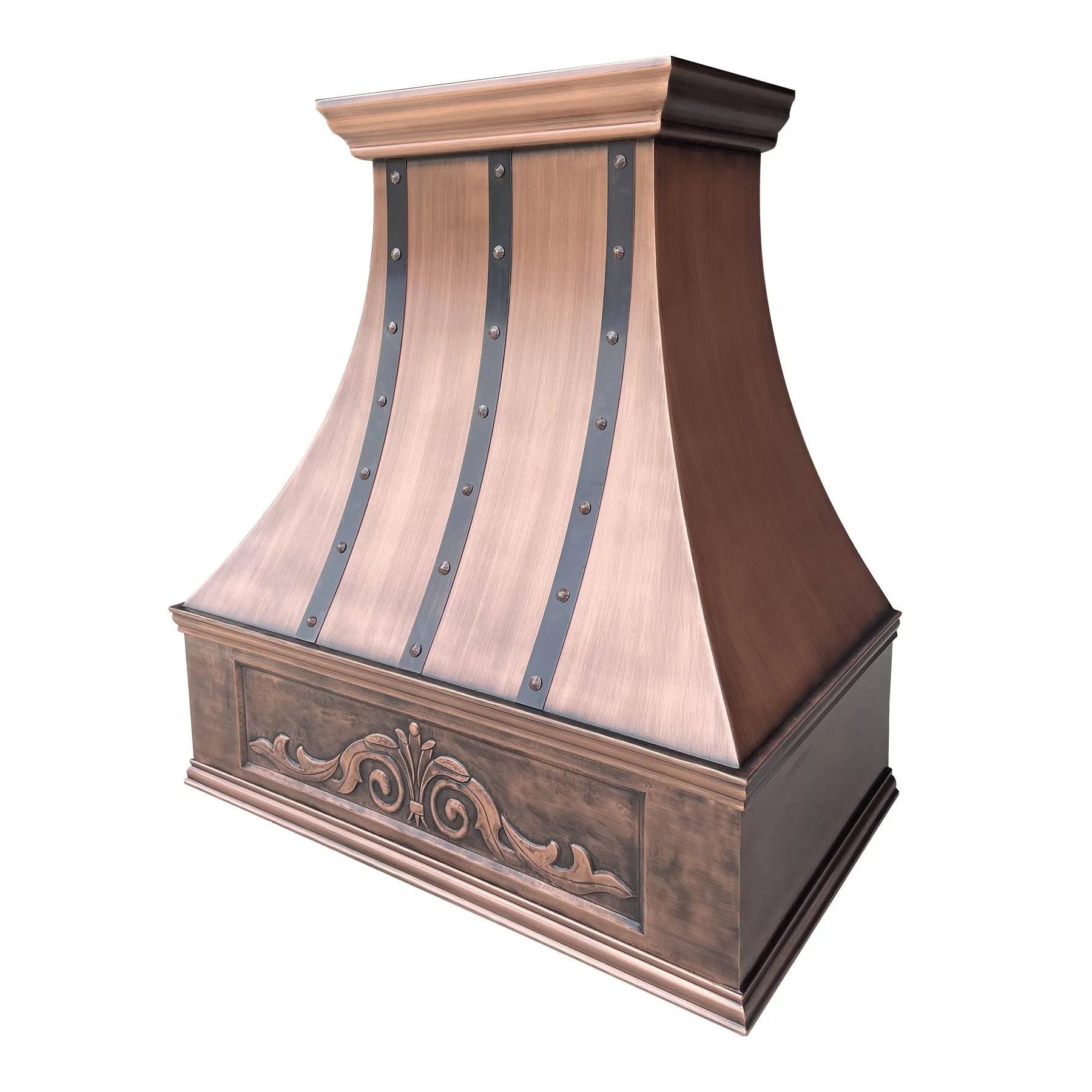 Fobest Copper Custom Range Hood with Three Vertical Straps FCP-97-Copper Range Hood-Fobest