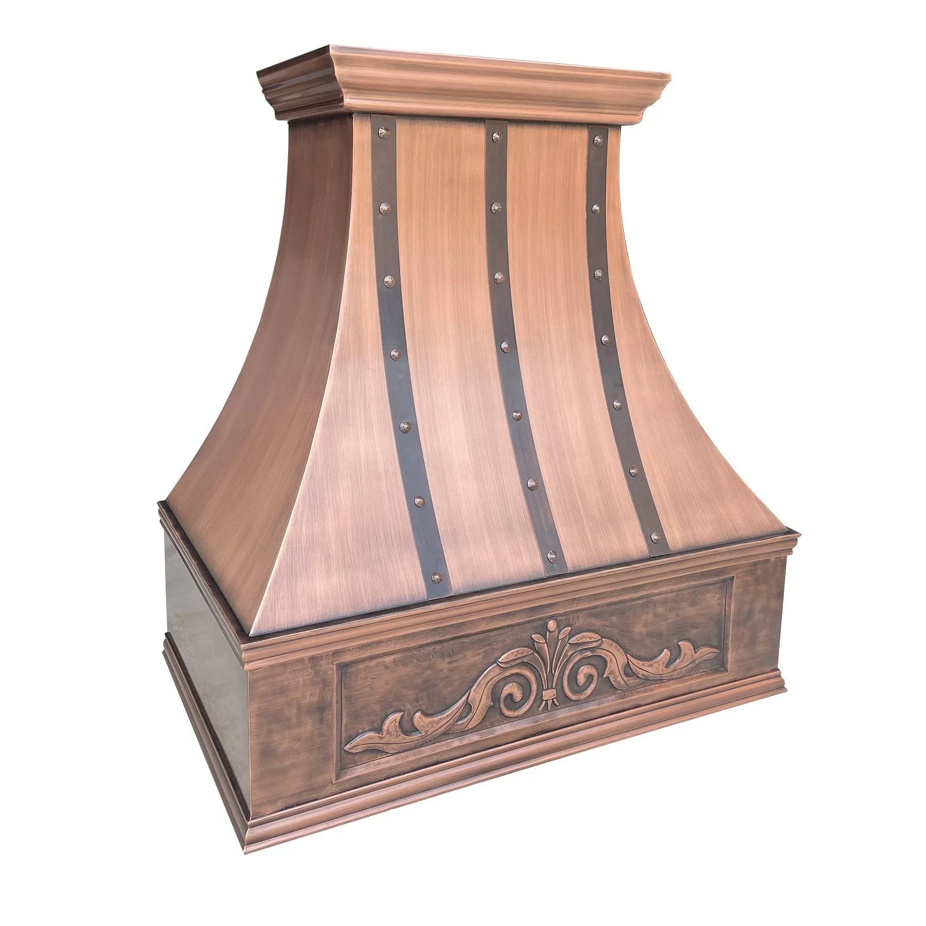 Fobest Copper Custom Range Hood with Three Vertical Straps FCP-97-Copper Range Hood-Fobest