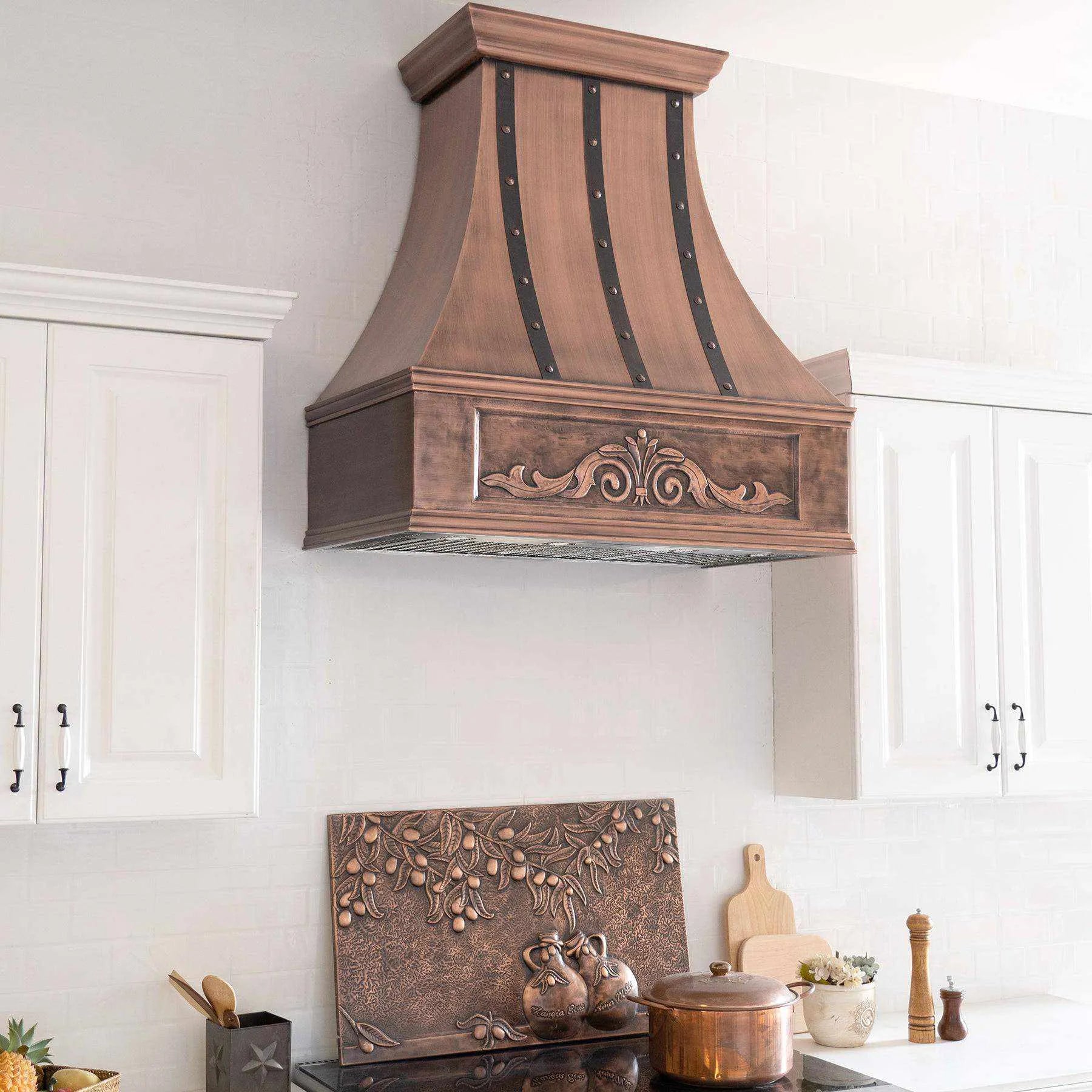Fobest Copper Custom Range Hood with Three Vertical Straps FCP-97-Copper Range Hood-Fobest