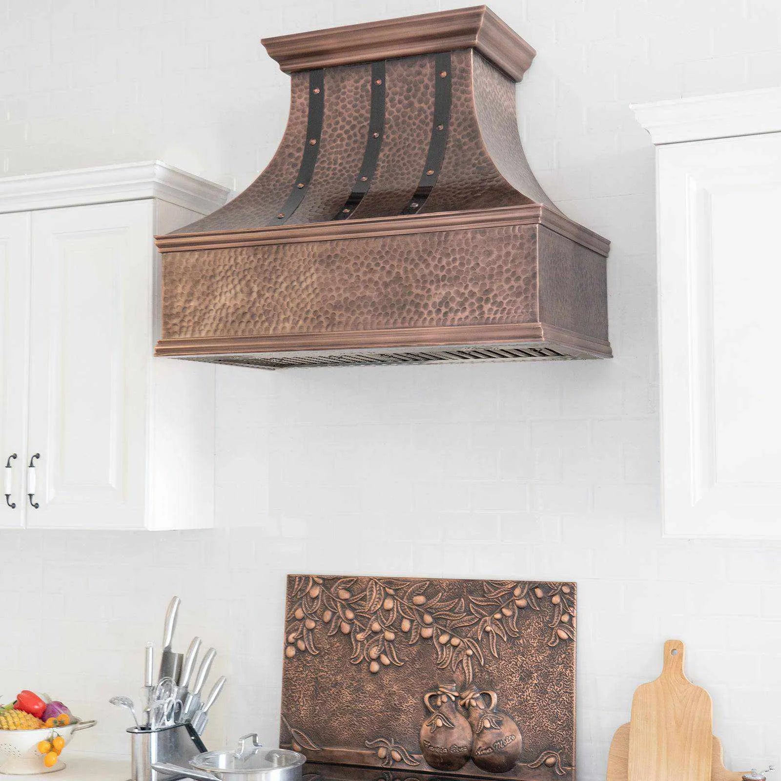 Fobest Copper Custom Range Hood with Three Vertical Straps FCP-97-Copper Range Hood-Fobest
