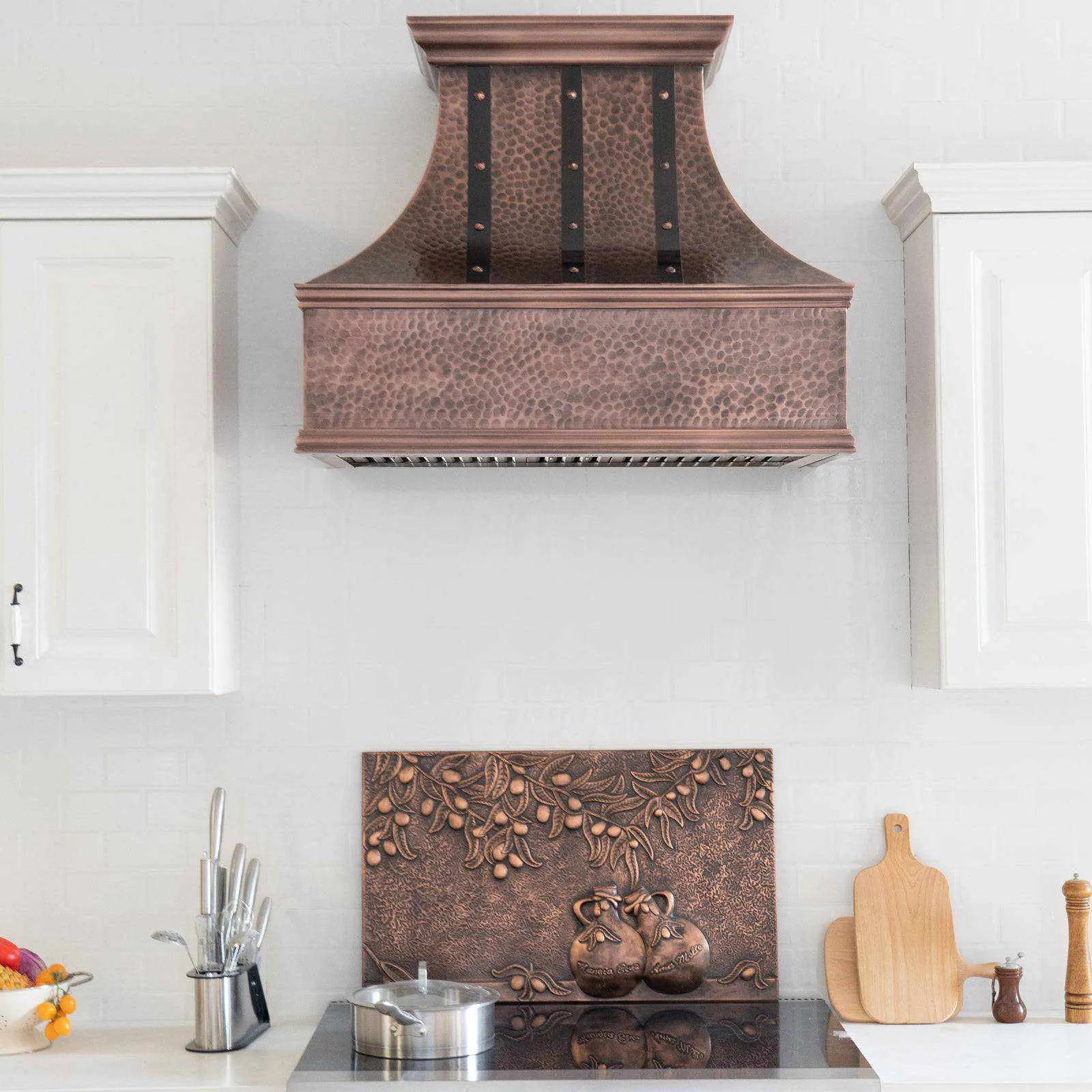 Fobest Copper Custom Range Hood with Three Vertical Straps FCP-97-Copper Range Hood-Fobest
