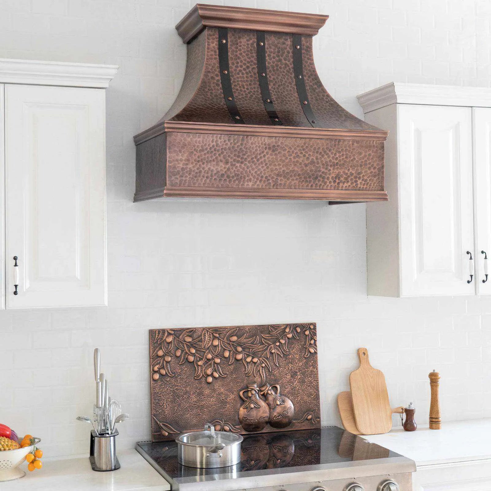 Fobest Copper Custom Range Hood with Three Vertical Straps FCP-97-Copper Range Hood-Fobest