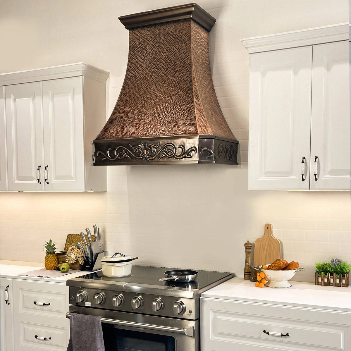 Fobest Copper Range Hood with Handmade Apron Motif FCP-4-Copper Range Hood-Fobest