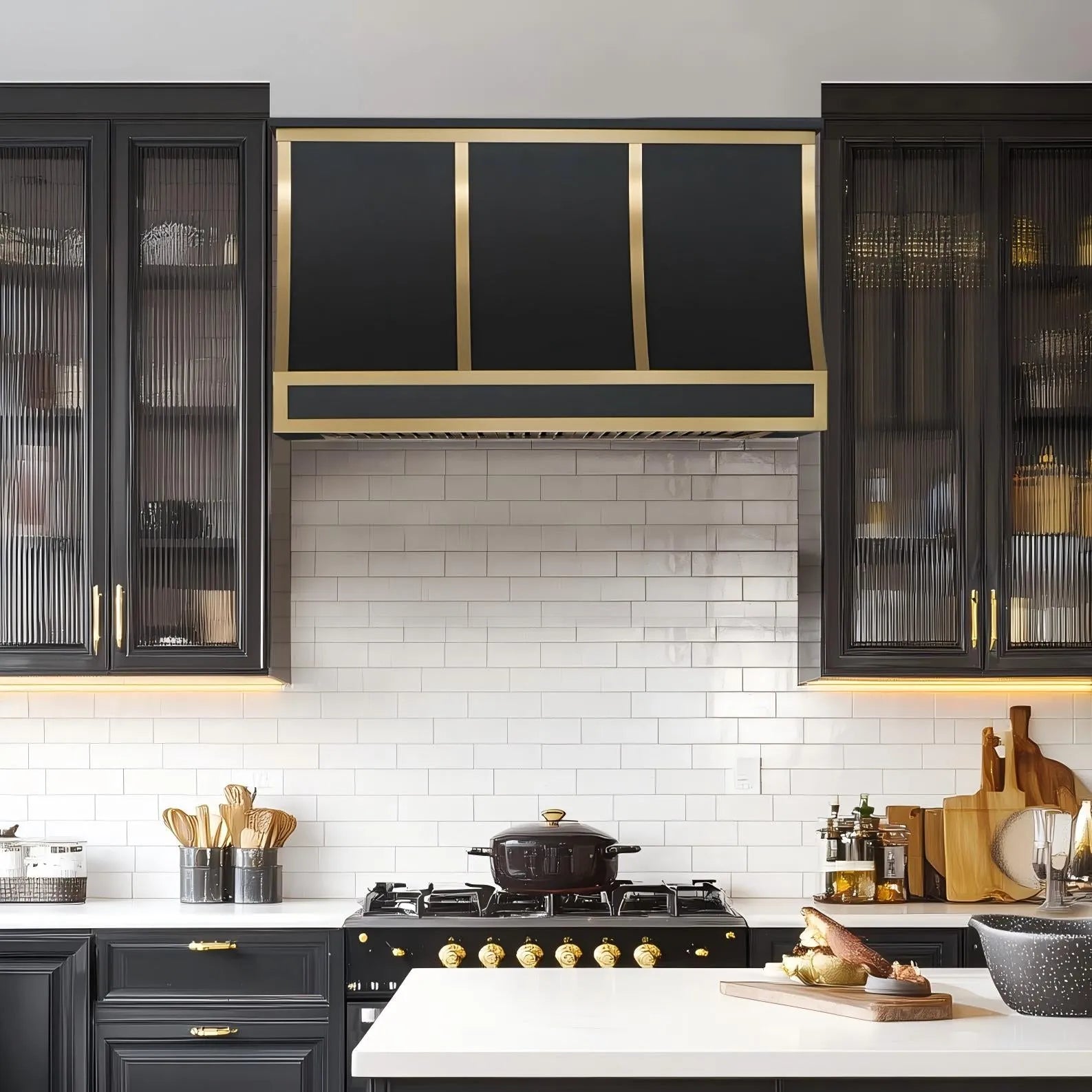 Fobest Curved Black Range Hood with Wide Profile Design FSS-388-Stainless Steel Range Hood-Fobest