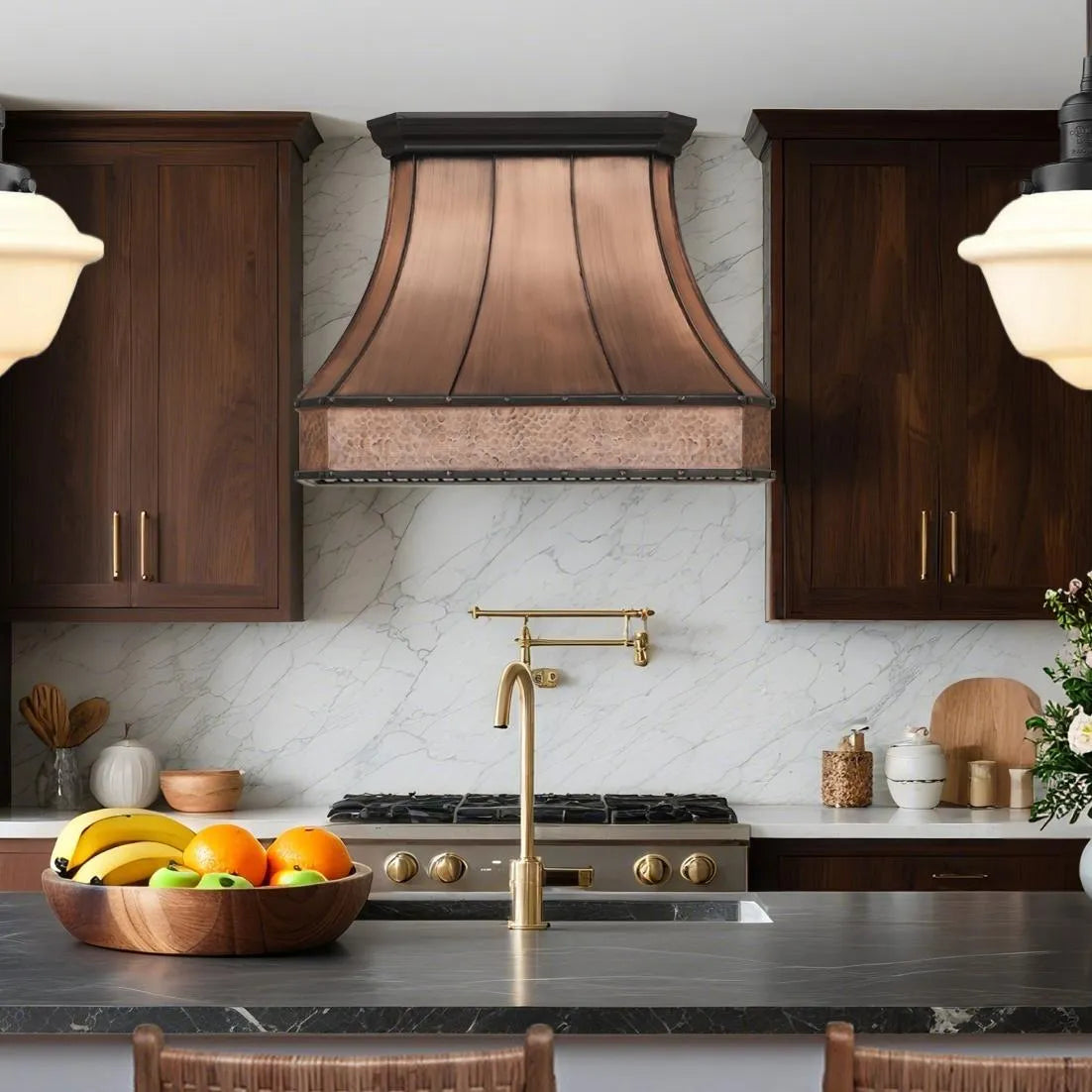 Fobest Curved Copper Range Hood with Hammered Apron Detail FCP-252-Copper Range Hood-Fobest