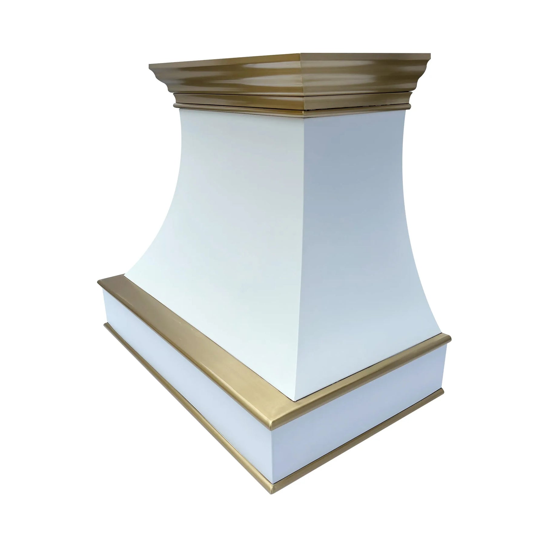 Fobest Curved White Stainless Steel Range Hood with Brass Crown and Trim FSS-378-Stainless Steel Range Hood-Fobest