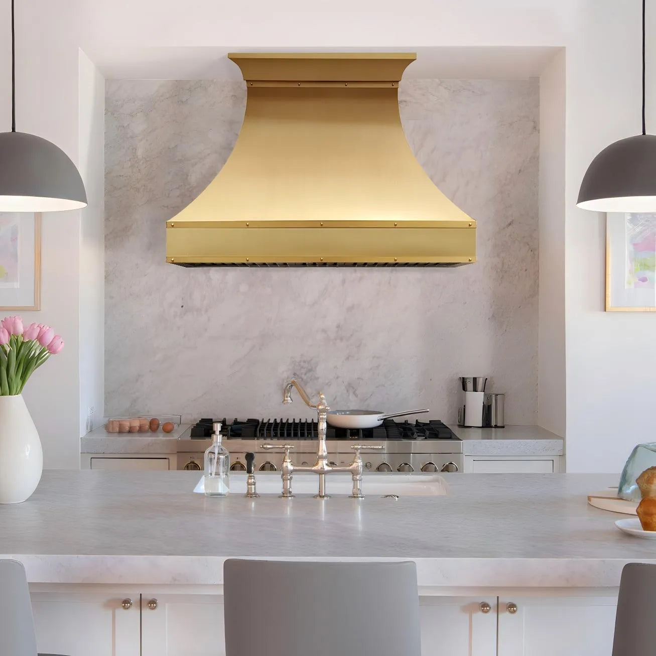 Fobest Custom Brass Kitchen Hood with Smooth Curved FSS-410-Stainless Steel Range Hood-Fobest