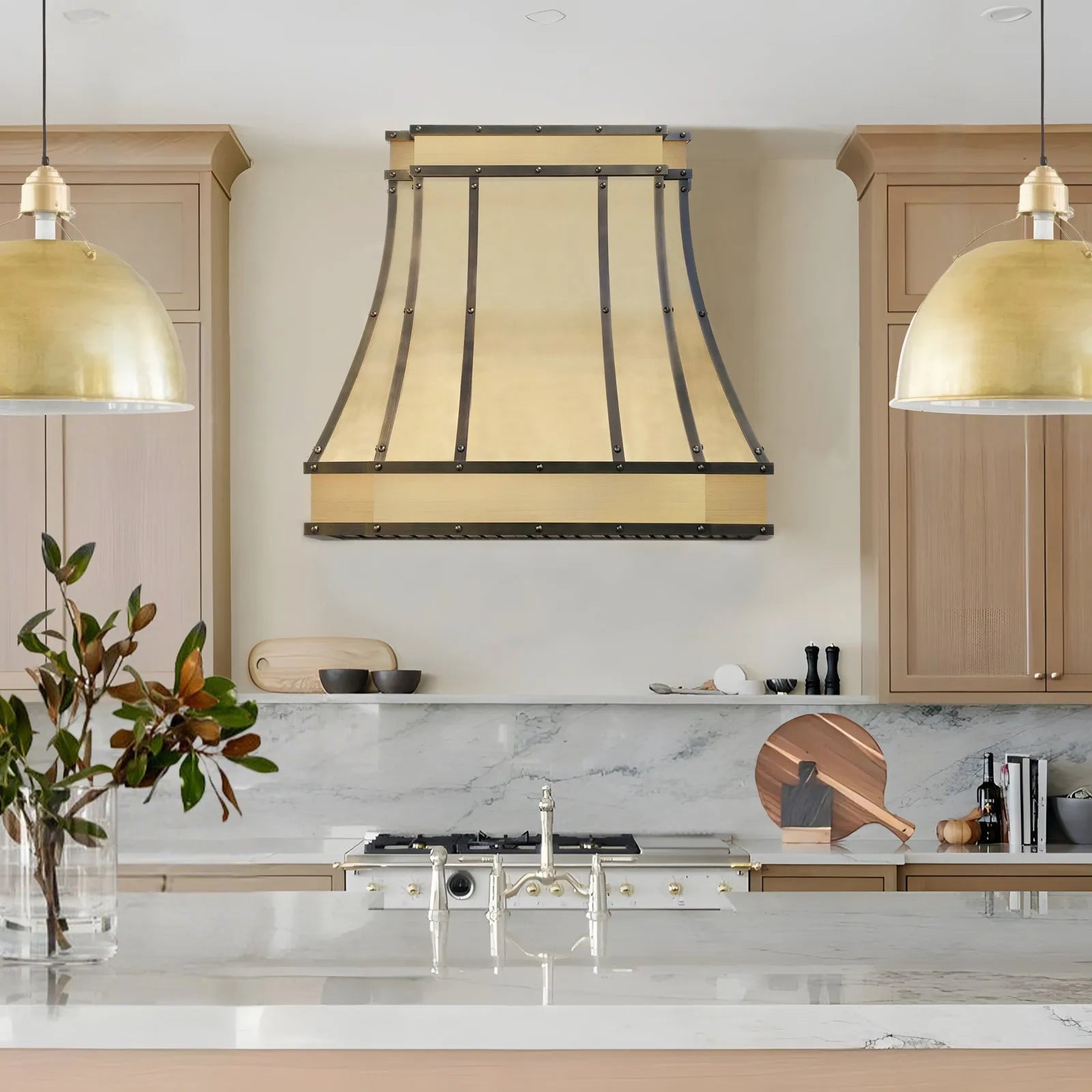 Fobest Custom Brass Vent Hood with Dark Rivet Straps FSS-434