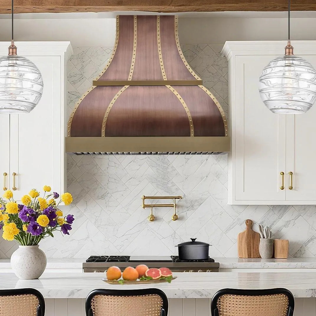 Fobest Custom Copper Kitchen Hood with Brass Decor FCP-249-Copper Range Hood-Fobest