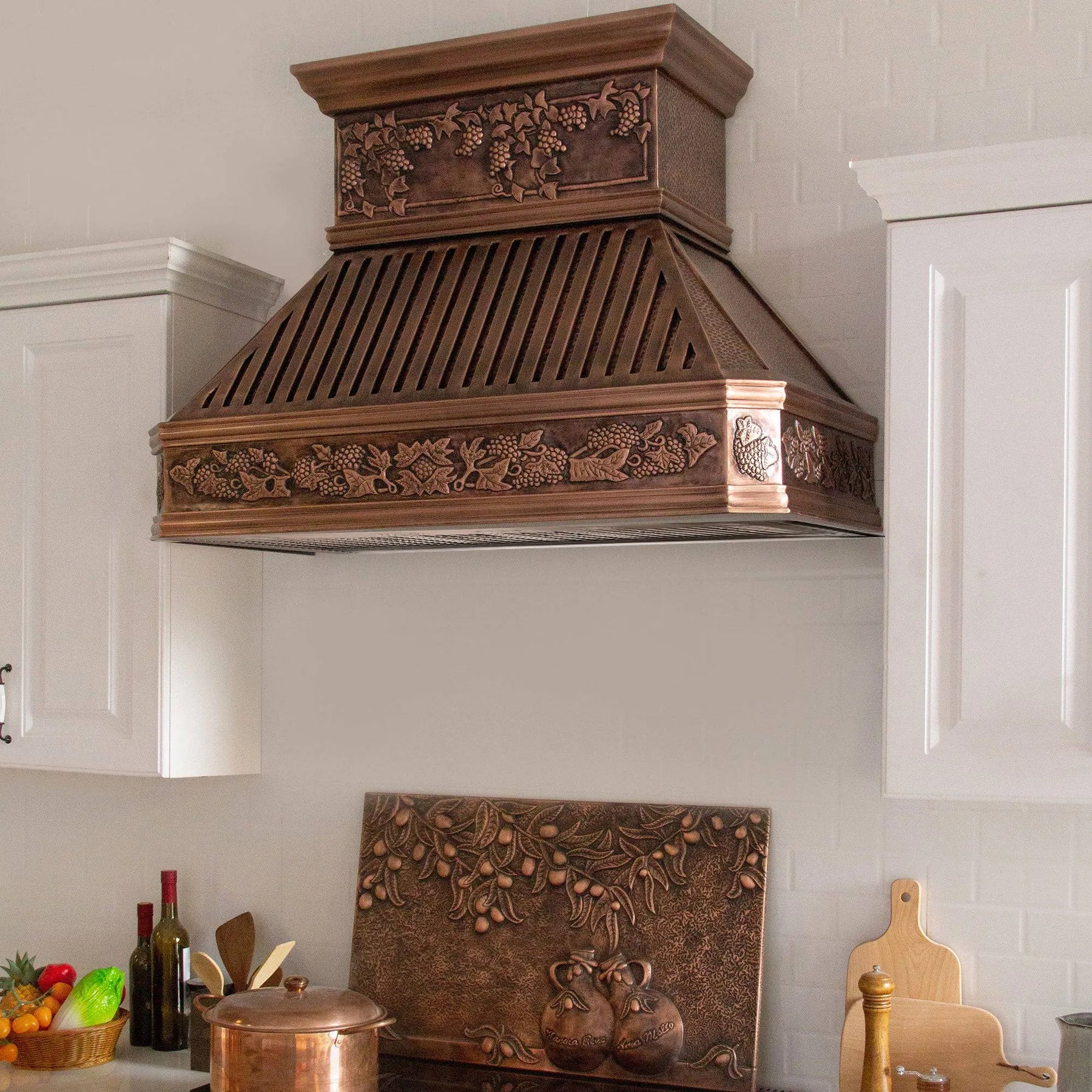 Fobest Custom Copper Range Hood with Grapes Pattern FCP-62-Copper Range Hood-Fobest