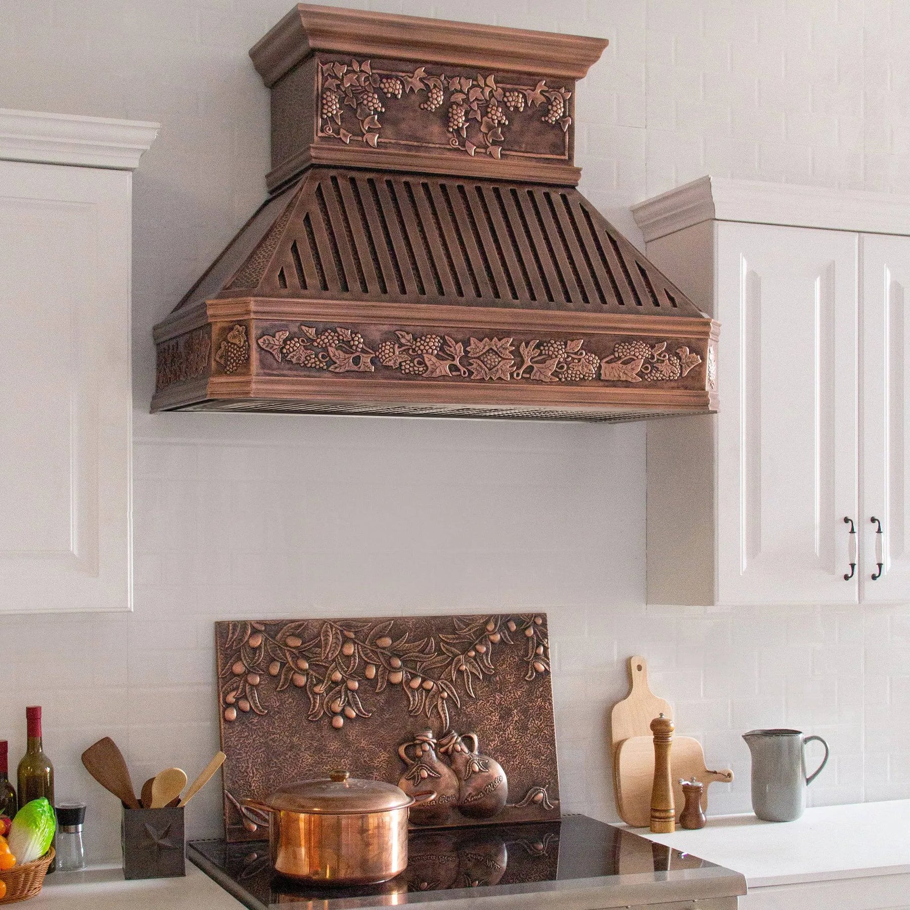 Fobest Custom Copper Range Hood with Grapes Pattern FCP-62-Copper Range Hood-Fobest