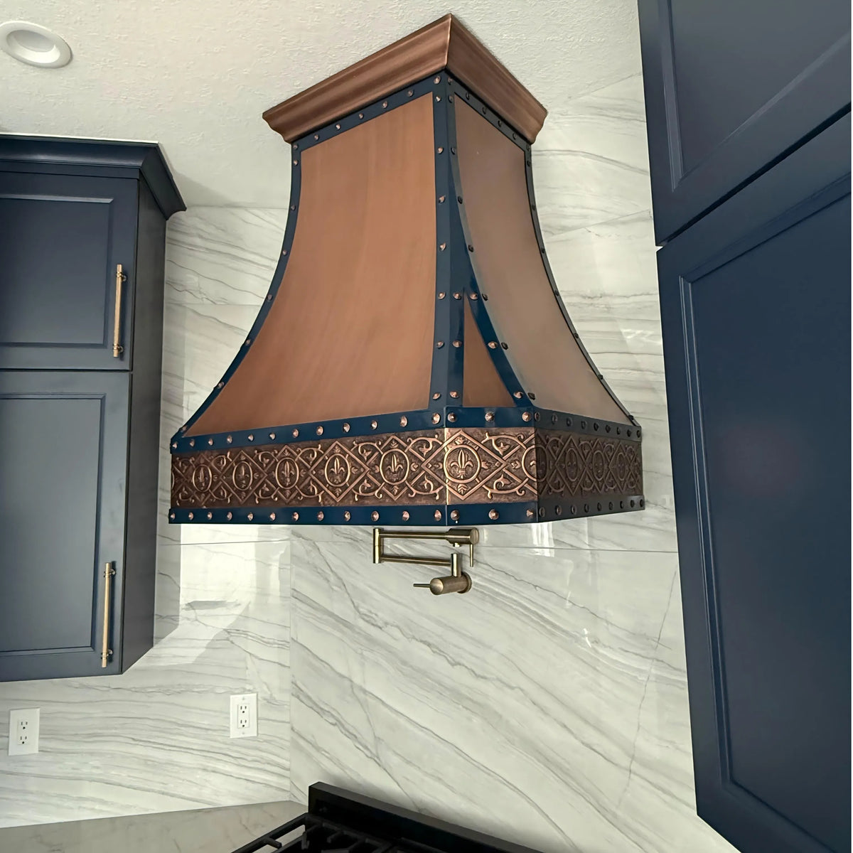 Fobest Custom Copper Vent Hood with Blue Trims FCP-251-Copper Range Hood-Fobest