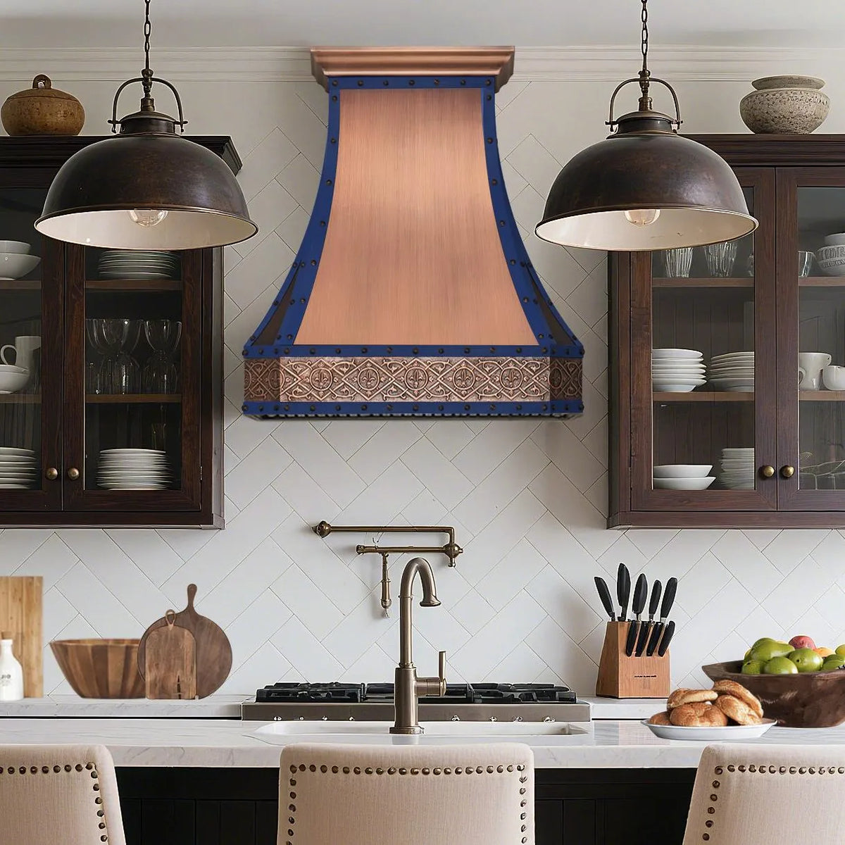 Fobest Custom Copper Vent Hood with Blue Trims FCP-251-Copper Range Hood-Fobest