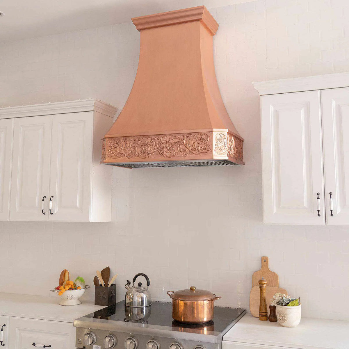 Fobest Custom Copper Vent Hood with Handmade Vine Apron Pattern FCP-90-Copper Range Hood-Fobest