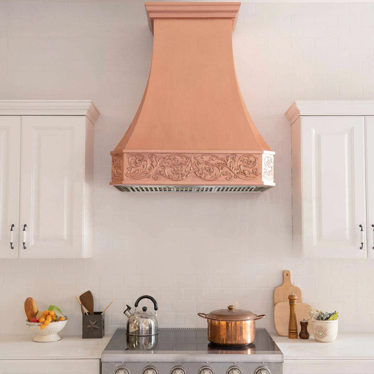 Fobest Custom Copper Vent Hood with Handmade Vine Apron Pattern FCP-90-Copper Range Hood-Fobest