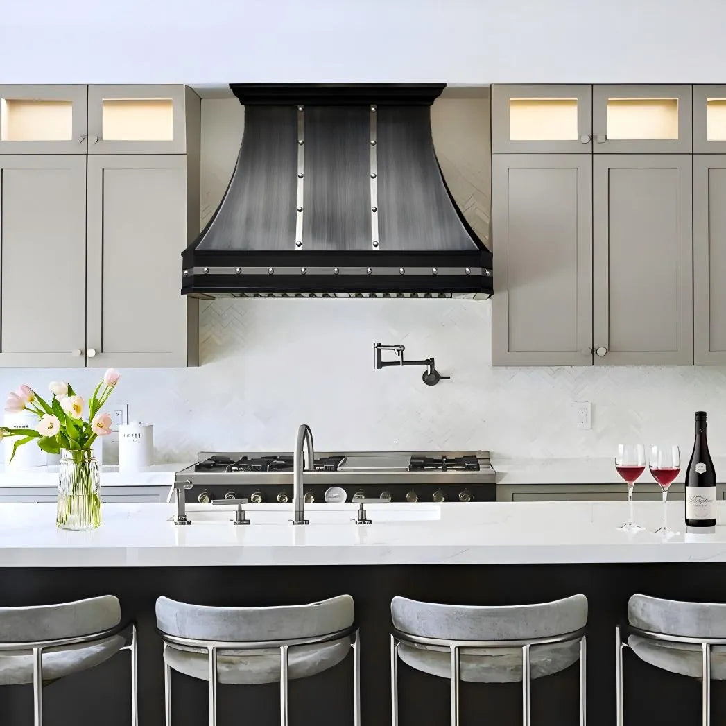 Fobest Custom Grey Range Hood with Brushed Steel Accents FSS-384-Stainless Steel Range Hood-Fobest