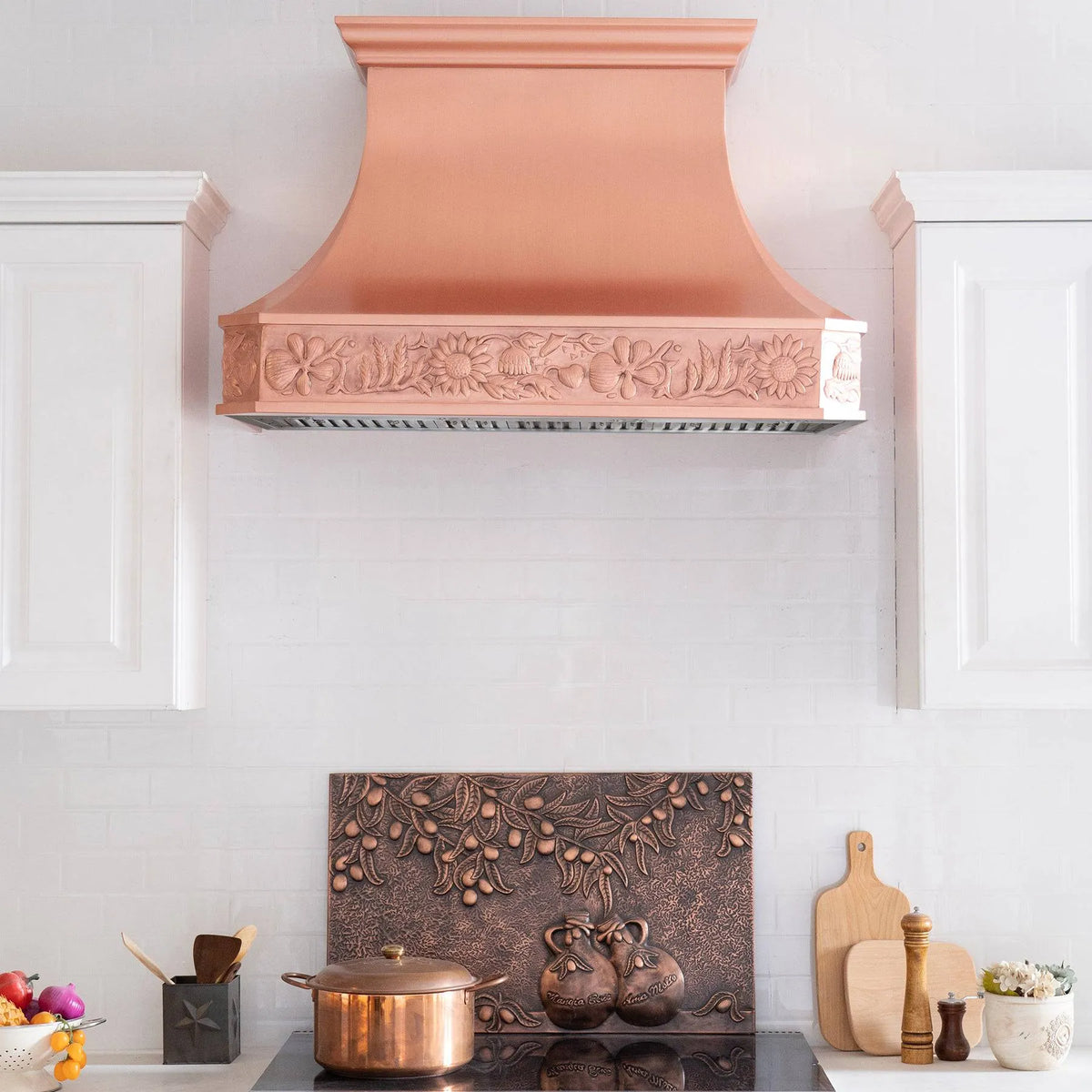 Fobest Custom Kitchen Hood with Sunflower Apron Design FCP-106-Copper Range Hood-Fobest
