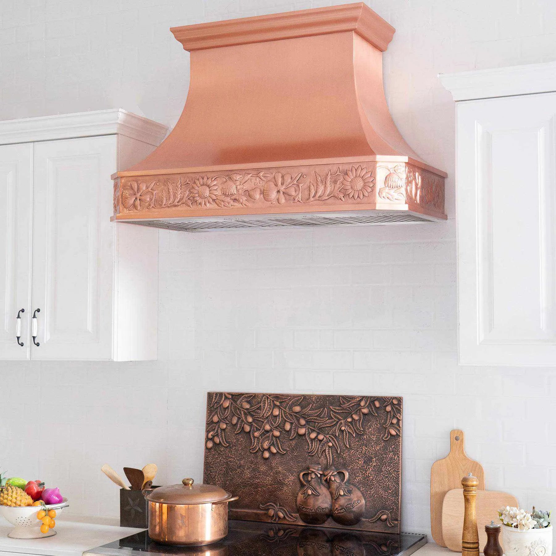 Fobest Custom Kitchen Hood with Sunflower Apron Design FCP-106-Copper Range Hood-Fobest