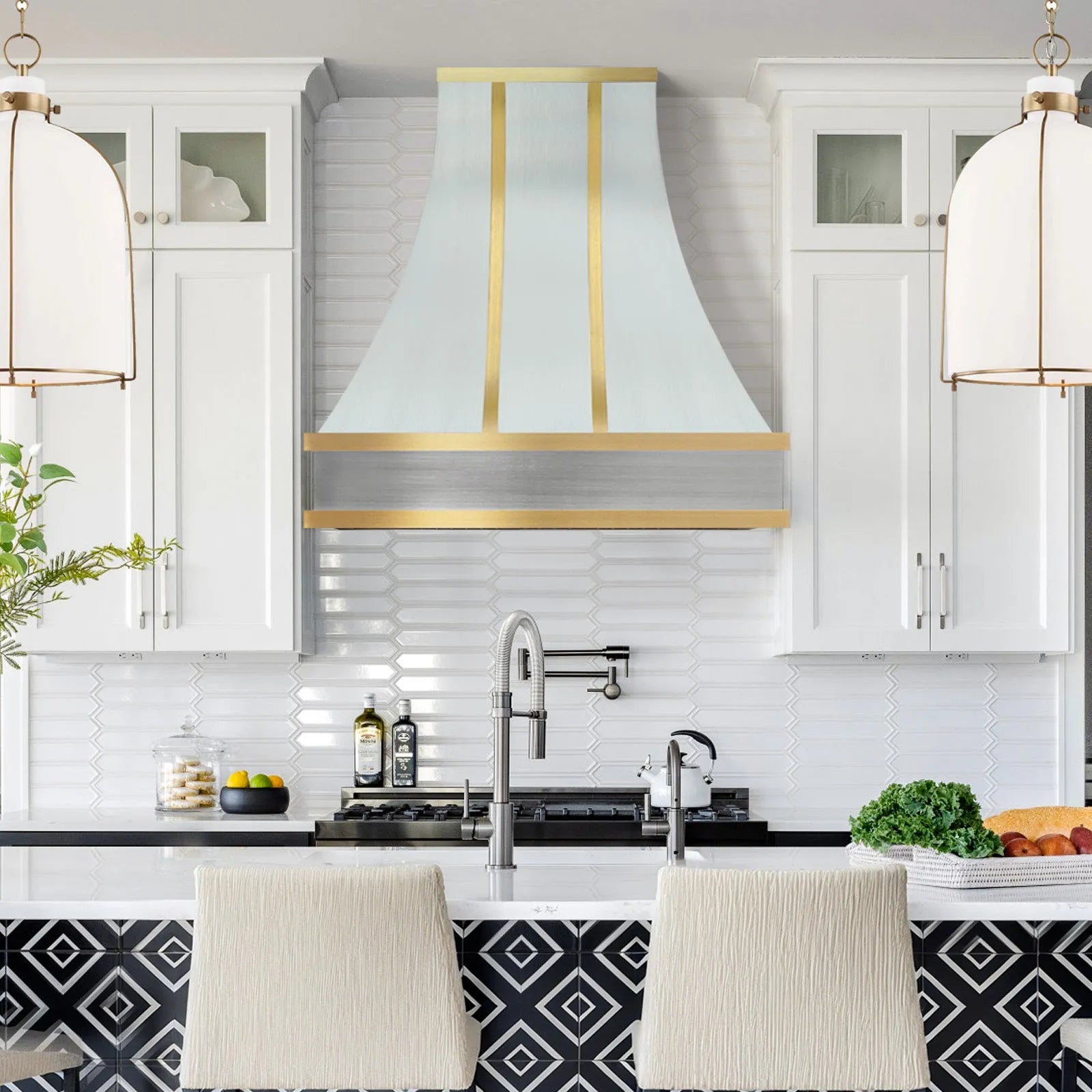 Fobest Custom Luxury Kitchen Hood with Brass Bands FSS-415-Stainless Steel Range Hood-Fobest