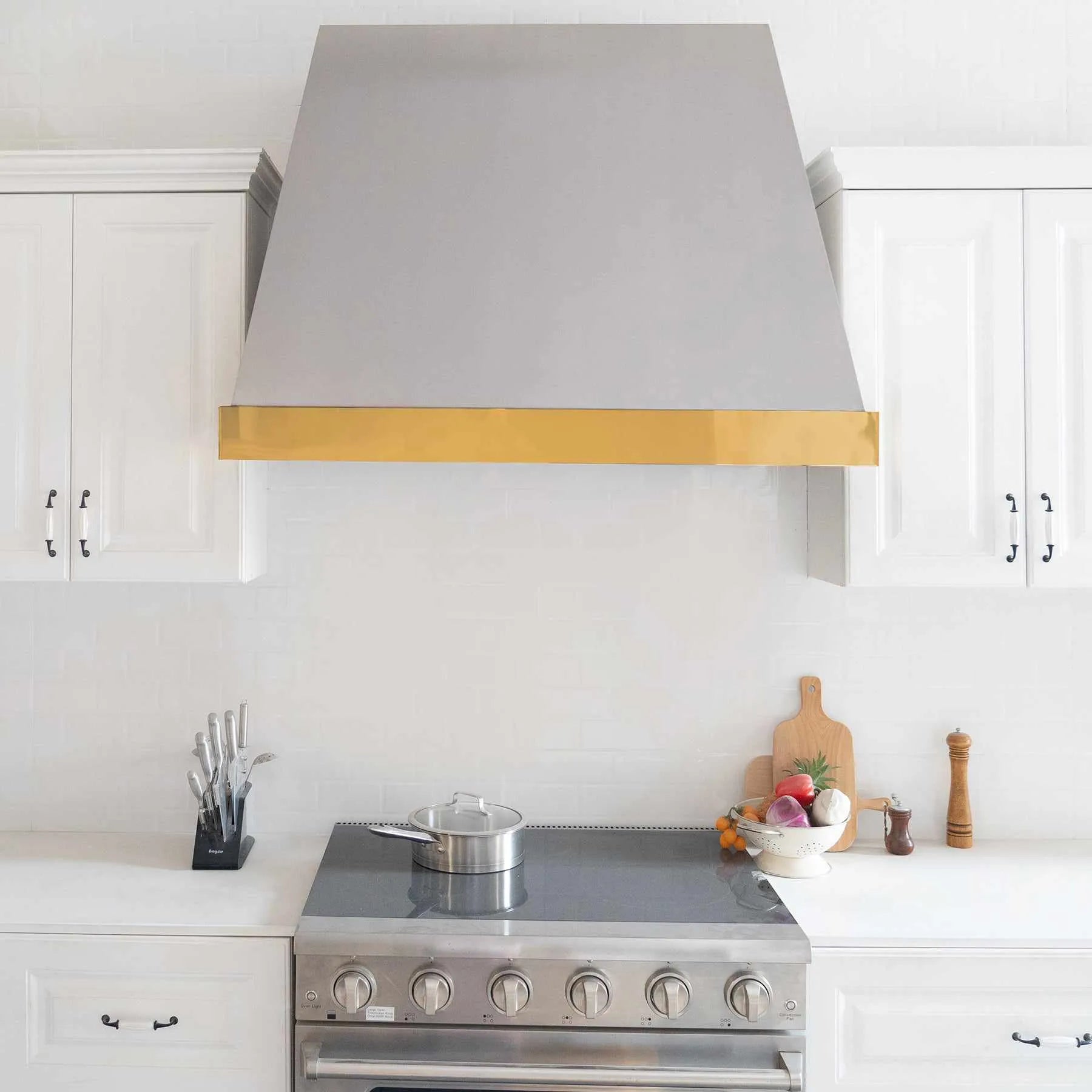 Fobest Custom Stainless Steel Range Hood with Polished Brass Band FSS-142-Stainless Steel Range Hood-Fobest
