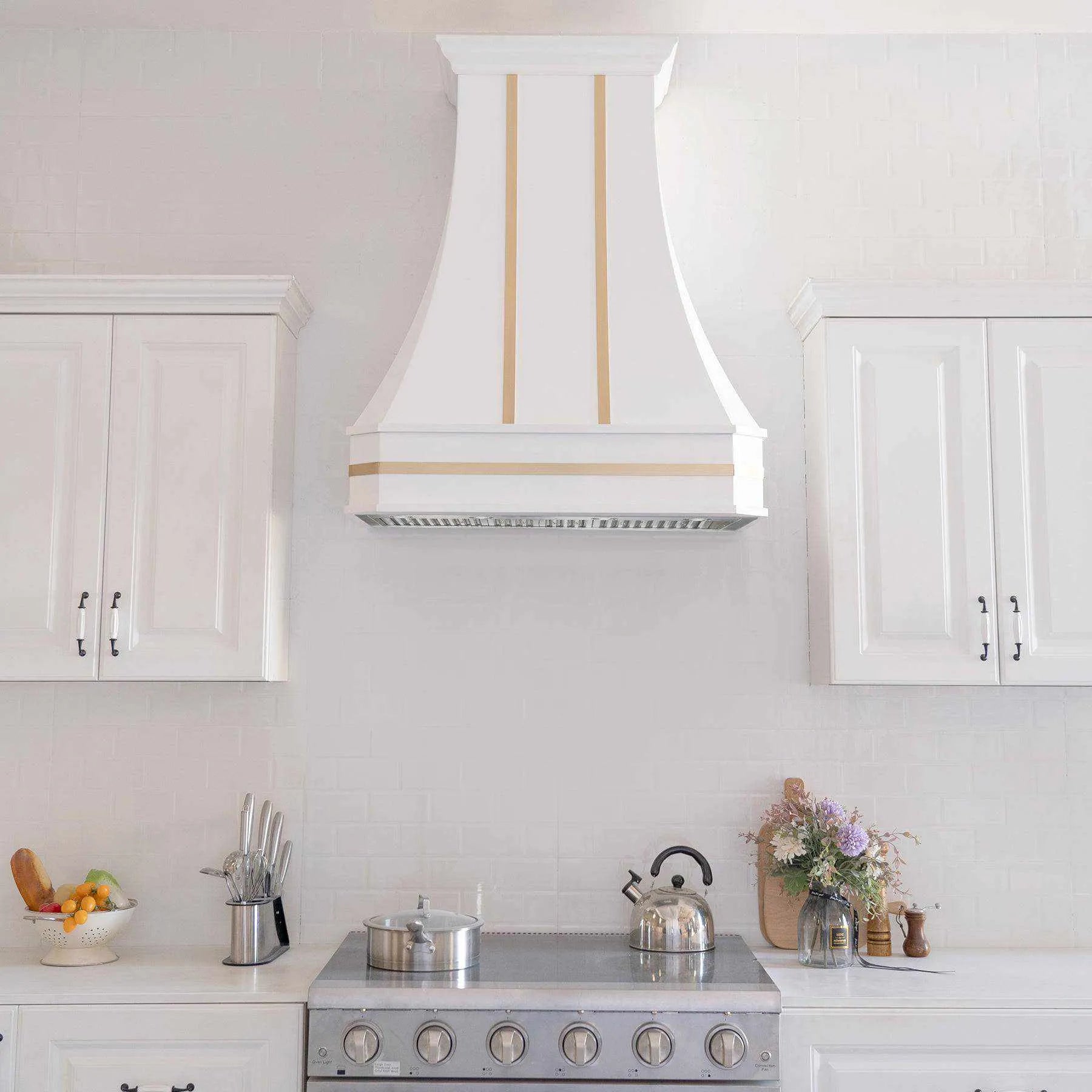 Fobest Custom White Range Hood with Brass Straps FSS-100-Stainless Steel Range Hood-Fobest
