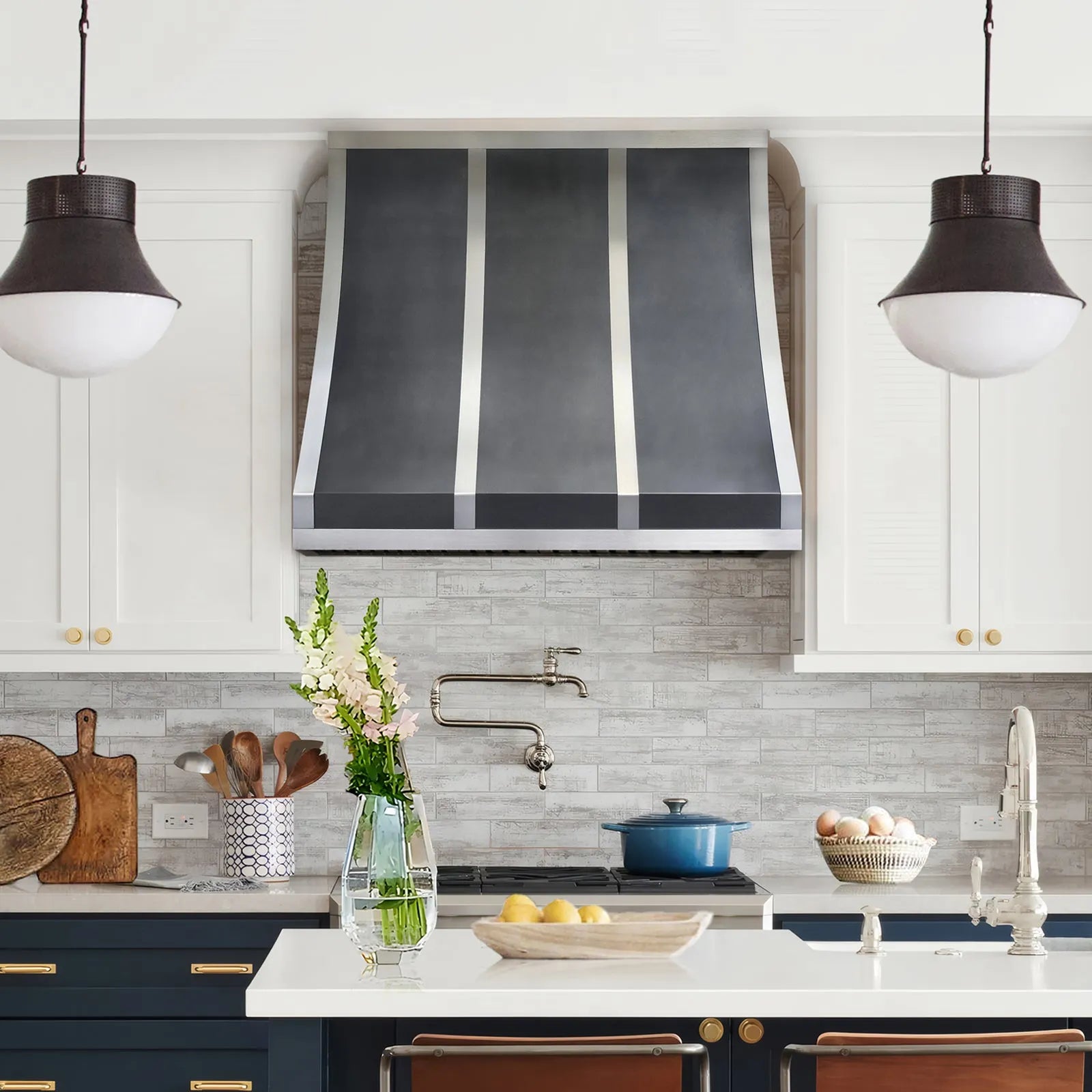 Fobest Custom Zinc Kitchen Hood with Stainless Steel Accents FSS-427-Stainless Steel Range Hood-Fobest