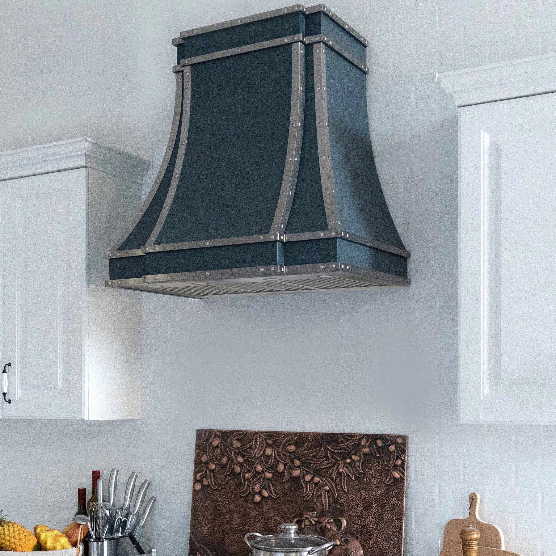Fobest Dark Blue Stainless Steel Range Hood with Silver Trim SS-63-Stainless Steel Range Hood-Fobest
