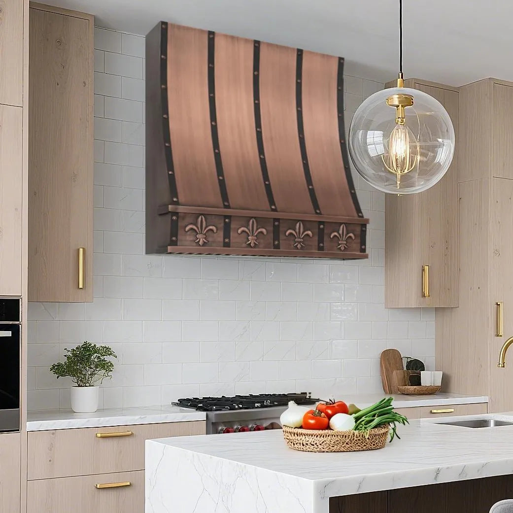 Fobest Decorative Copper Range Hood with Fleur-de-Lis Motif FCP-250-Copper Range Hood-Fobest