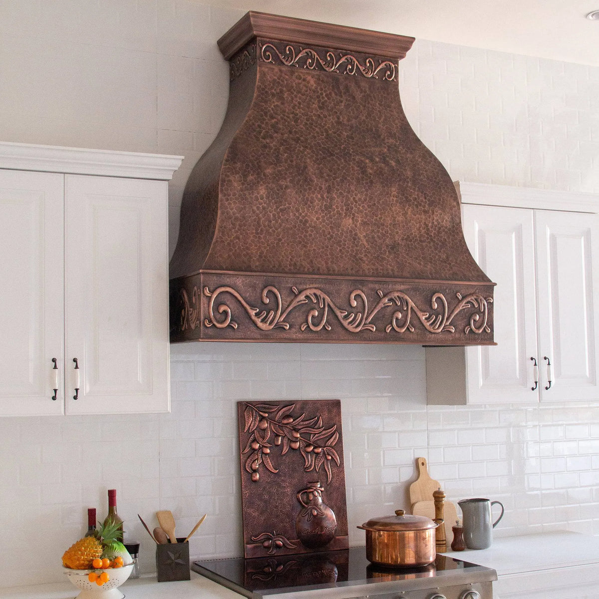 Fobest Farmhouse Copper Kitchen Hood with Scrolls Apron Motifs FCP-13-Copper Range Hood-Fobest