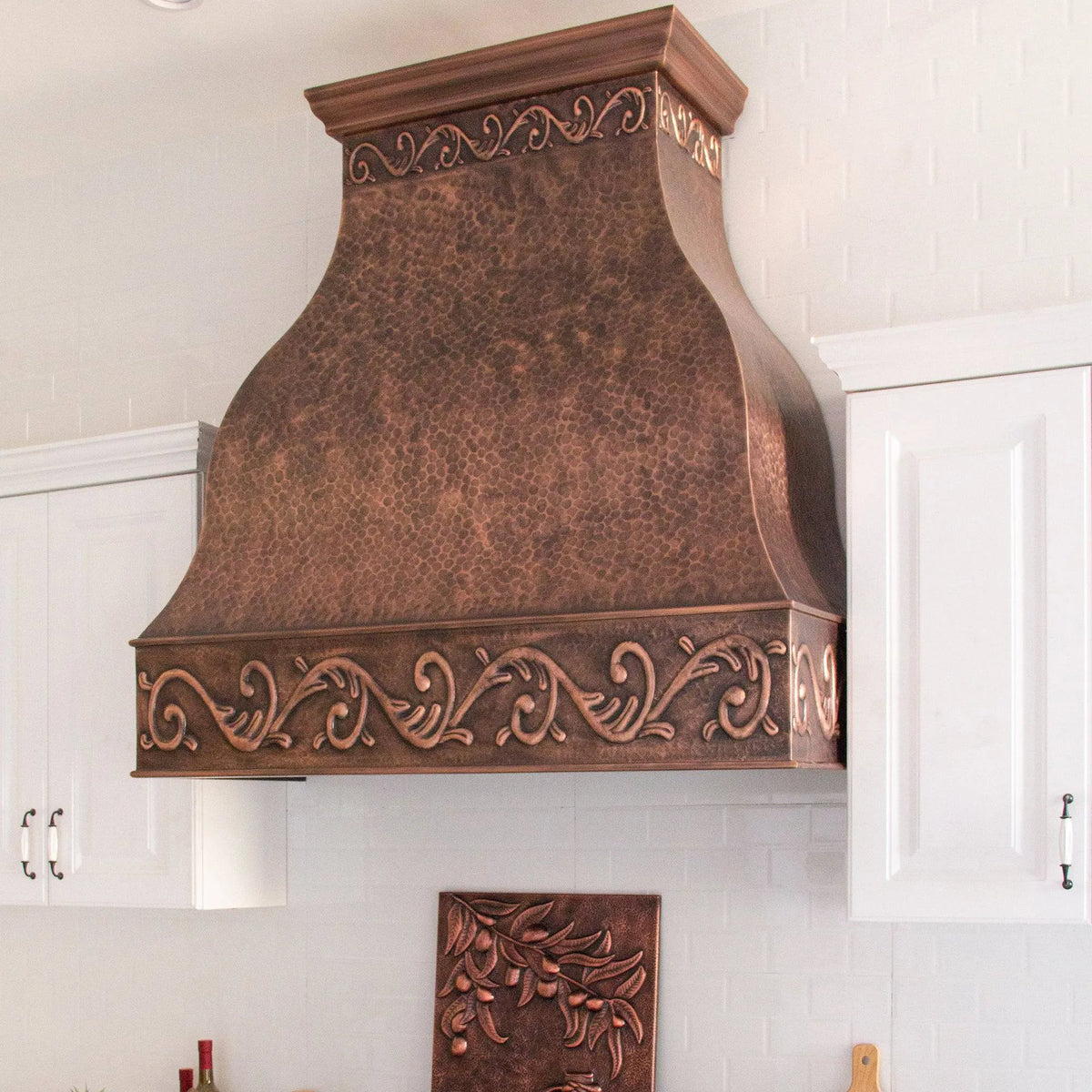 Fobest Farmhouse Copper Kitchen Hood with Scrolls Apron Motifs FCP-13-Copper Range Hood-Fobest
