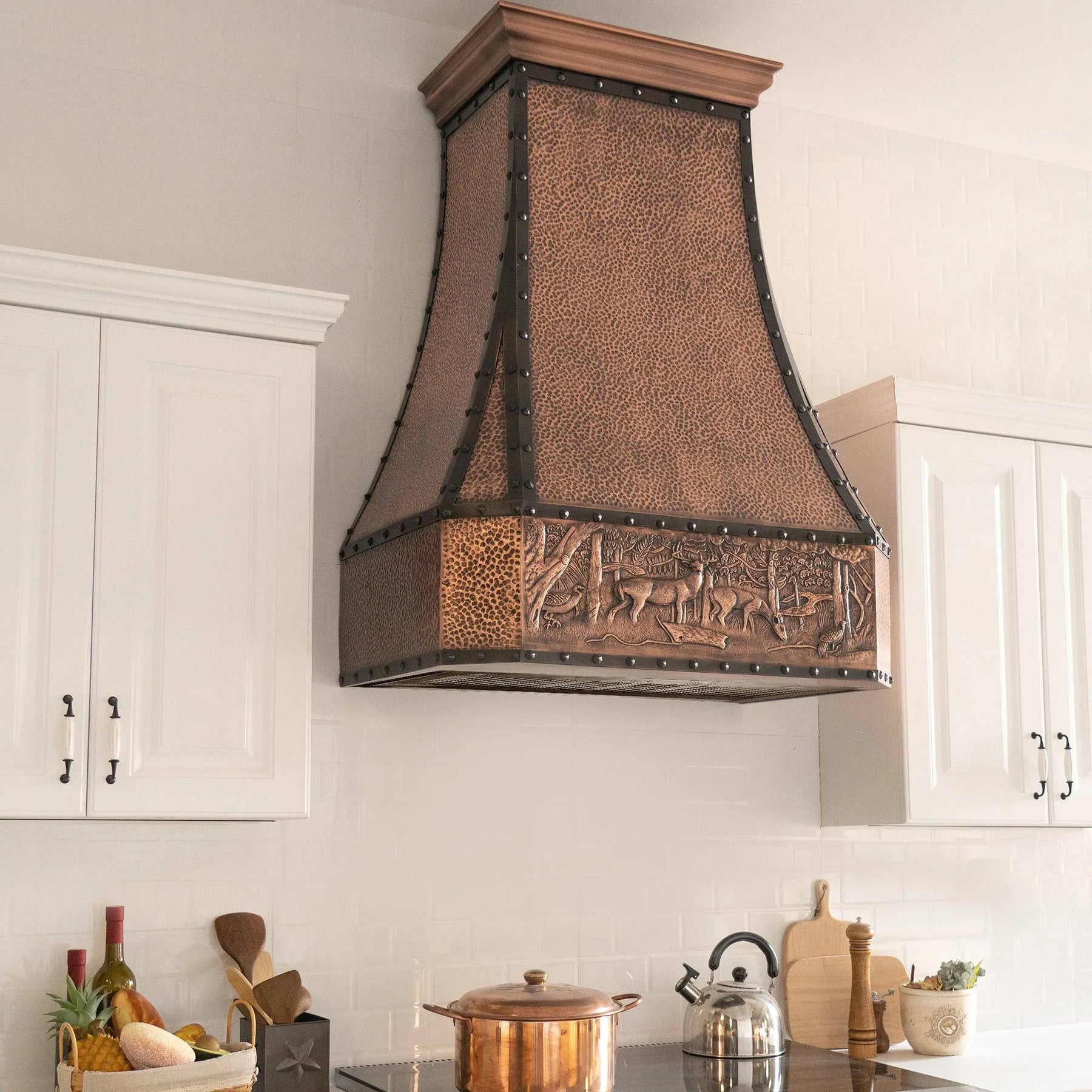 Fobest Farmhouse Copper Range Hood with Deer Apron Pattern FCP-58-Copper Range Hood-Fobest