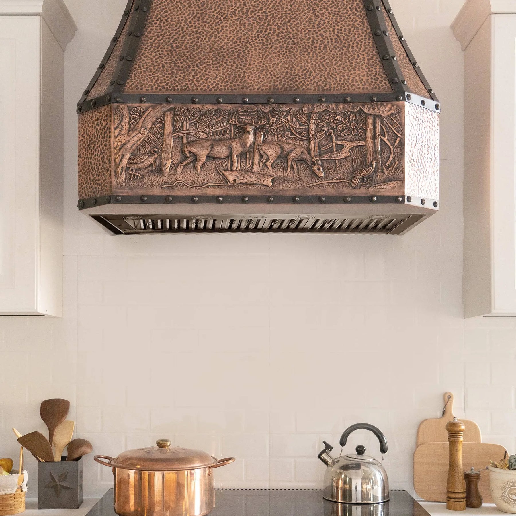 Fobest Farmhouse Copper Range Hood with Deer Apron Pattern FCP-58-Copper Range Hood-Fobest