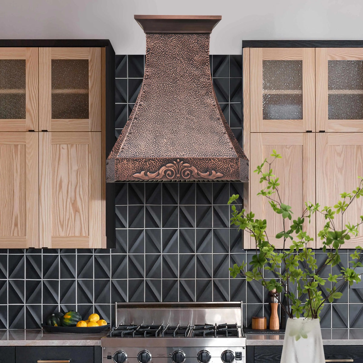 Fobest Hammer Copper Range Hood with Rivets FCP-196-Copper Range Hood-Fobest