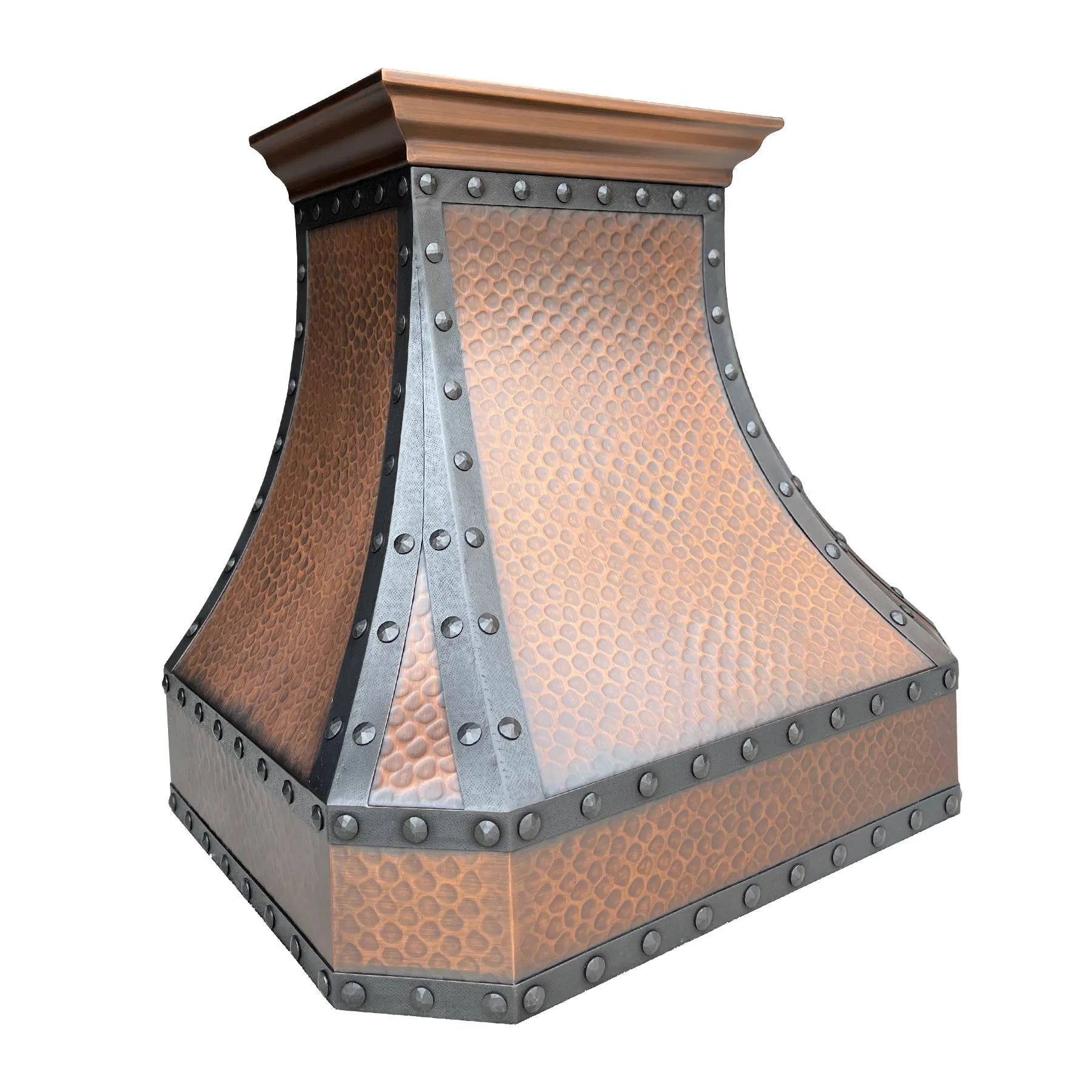 Fobest Hammered Copper Kitchen Hood with black strapping and rivet FCP-10-Copper Range Hood-Fobest